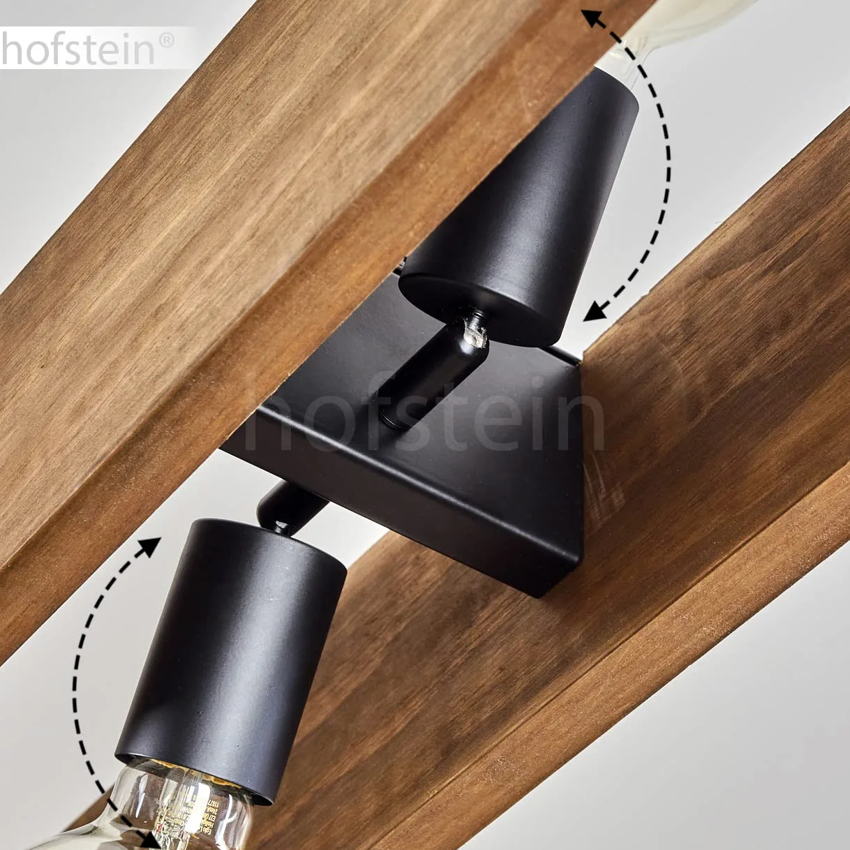 Lampada a sospensione Olomouc, lampada a sospensione in metallo nero, lampada a sospensione con asta in legno, anelli di catena e paralumi regolabili, altezza massima 119 cm, 4 x E27,senza lampadina/e