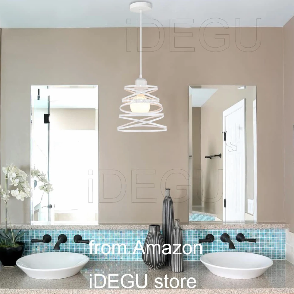 iDEGU 2 Pezzi Lampadari a Sospensione Moderni Lampada da Soffitto Creativo Design Spirale a Cascata E27 Lampada a Sospensione Vintage per Camera da Letto Soggiorno Cucina Sala da Pranzo (20cm, Bianco)