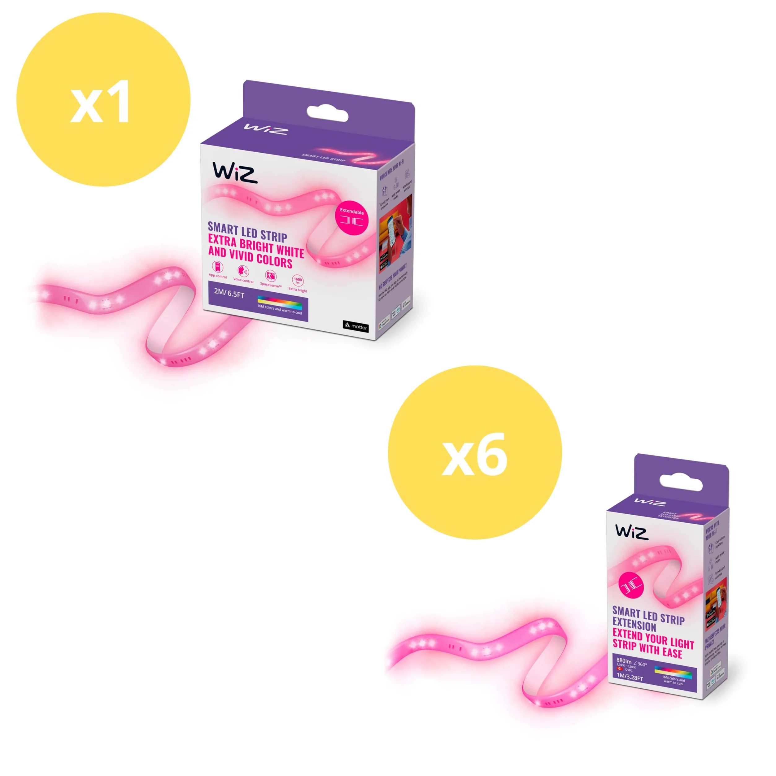 WiZ Striscia LED da 8 metri, luce bianca e colorata, con cavo di alimentazione, illuminazione LED intelligente, WiFi