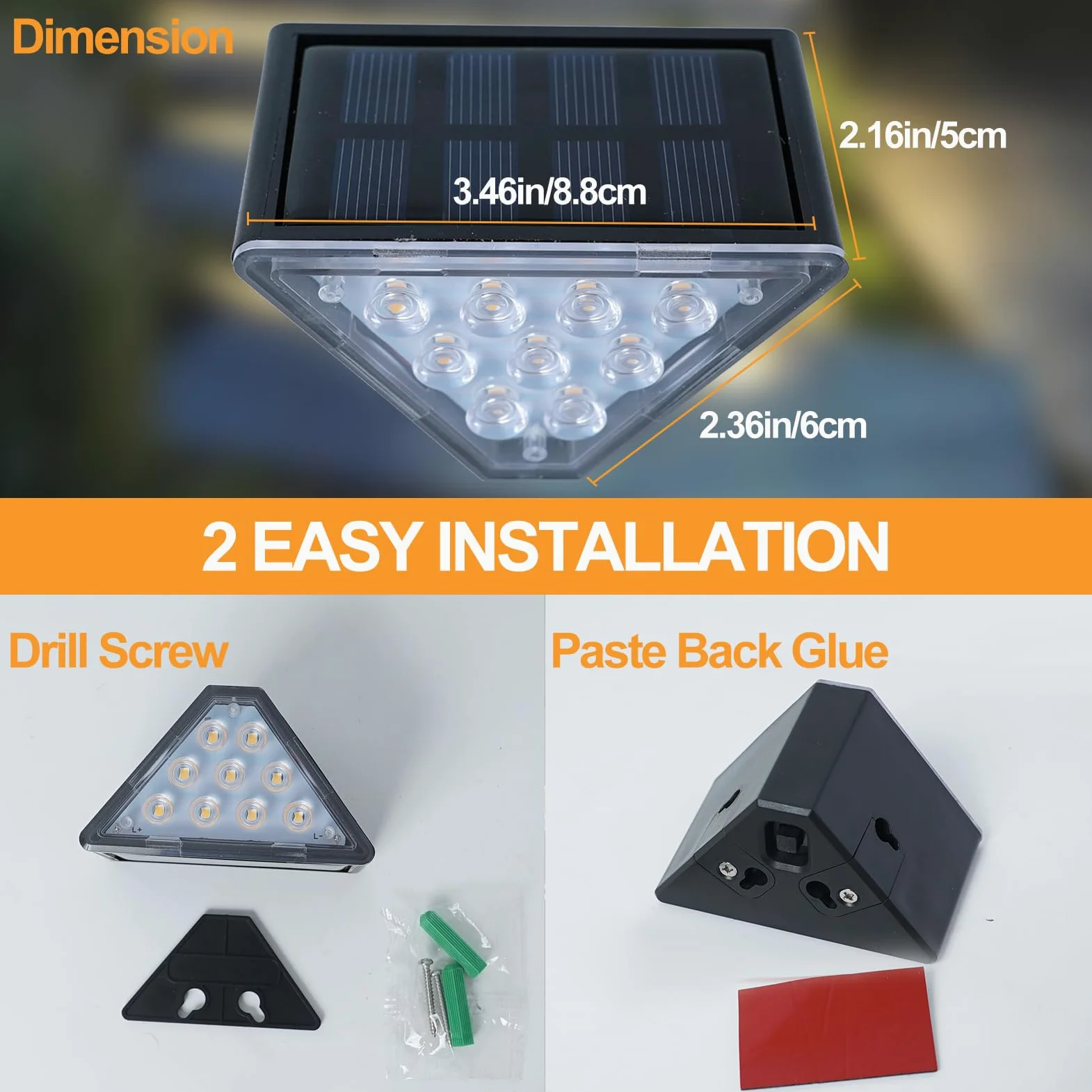 LED Luci Solari per Esterni, IP67 Impermeabile LED Solare Lampada da Scala Bianca Calda 3000K, Illuminazione Scale per Cortile, Giardino, 6 pezzi