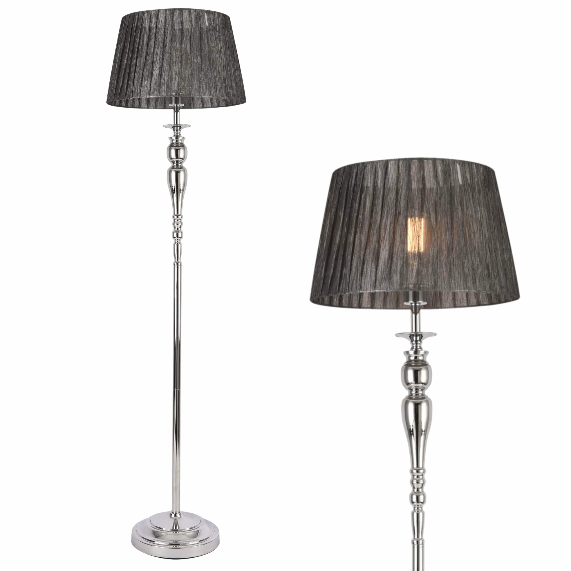 lux.pro Lampada da Terra Alta 151 cm Piantana con Paralume Conico in Tessuto Grigio Ø40 cm Lampada a Stelo Decorativo in Metallo Cromato