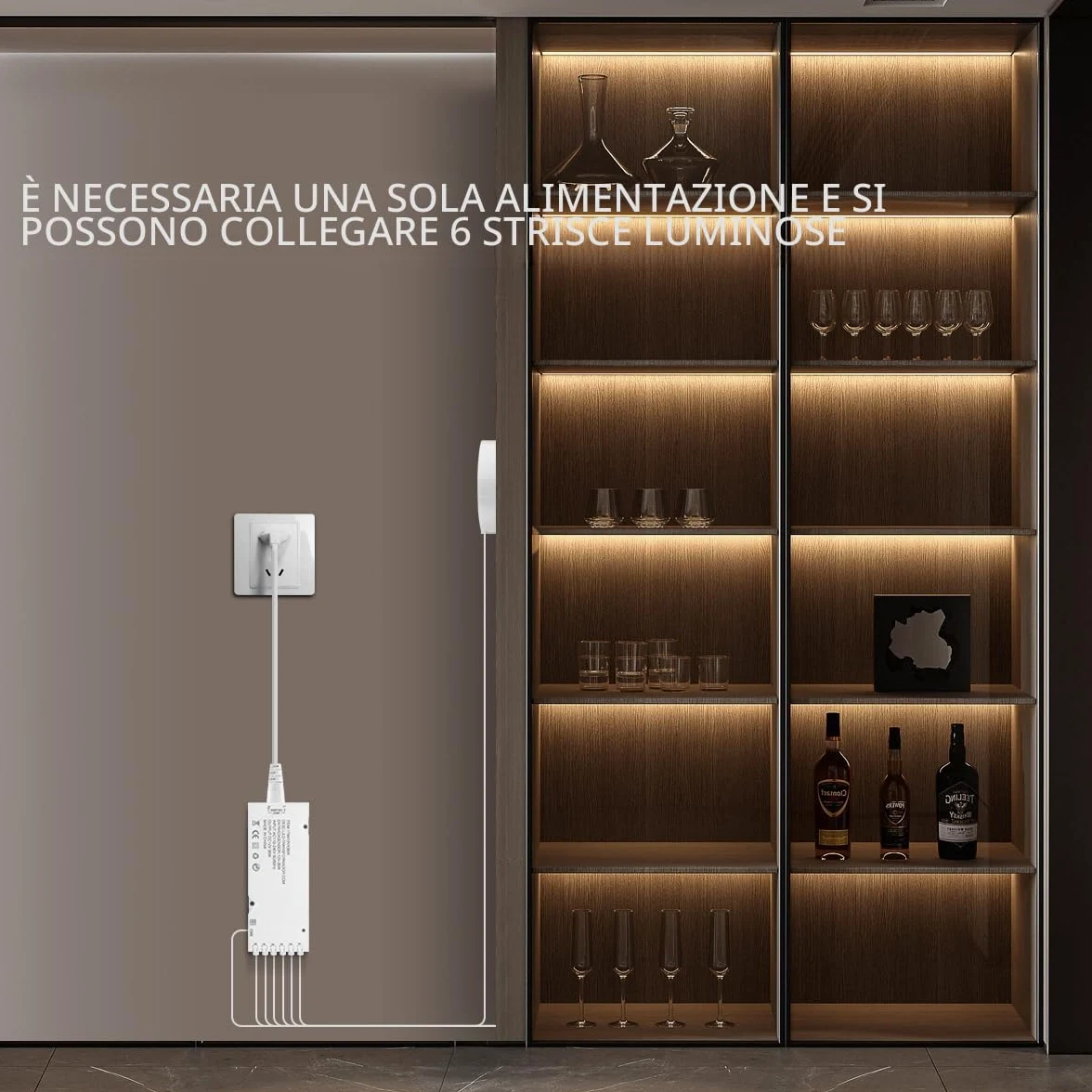 Luce LED per armadio COB 6 in 1 dimmerabile con controllo touch, ideale per cucine, guardaroba, cantinette e scaffali - Luci frontali (luce calda, 1M)