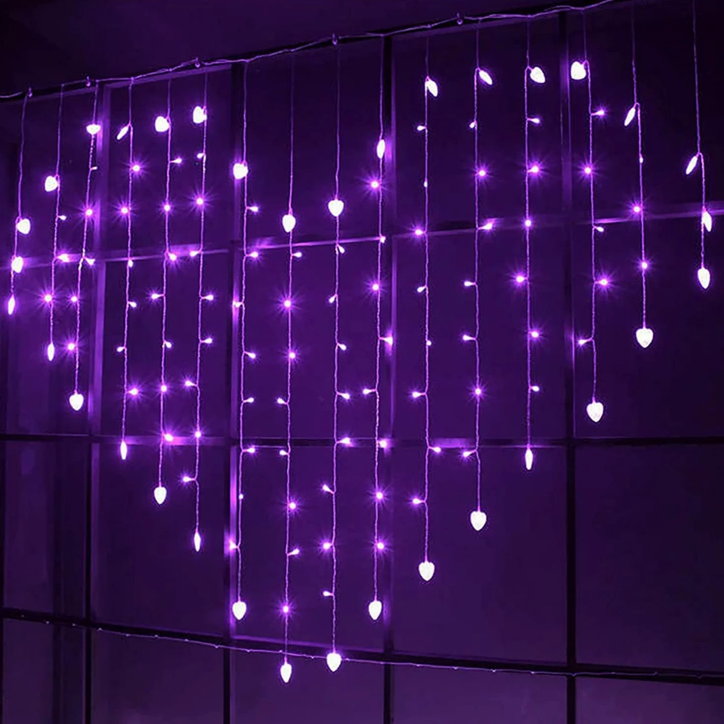 Luci fatate, Tenda Luminosa a Forma Cuore, 124 LED 124 LED 2M x 1.5M Tenda Luminosa a Forma Cuore Lampadario Porta USB Feste Camera Letto Matrimonio Decorare