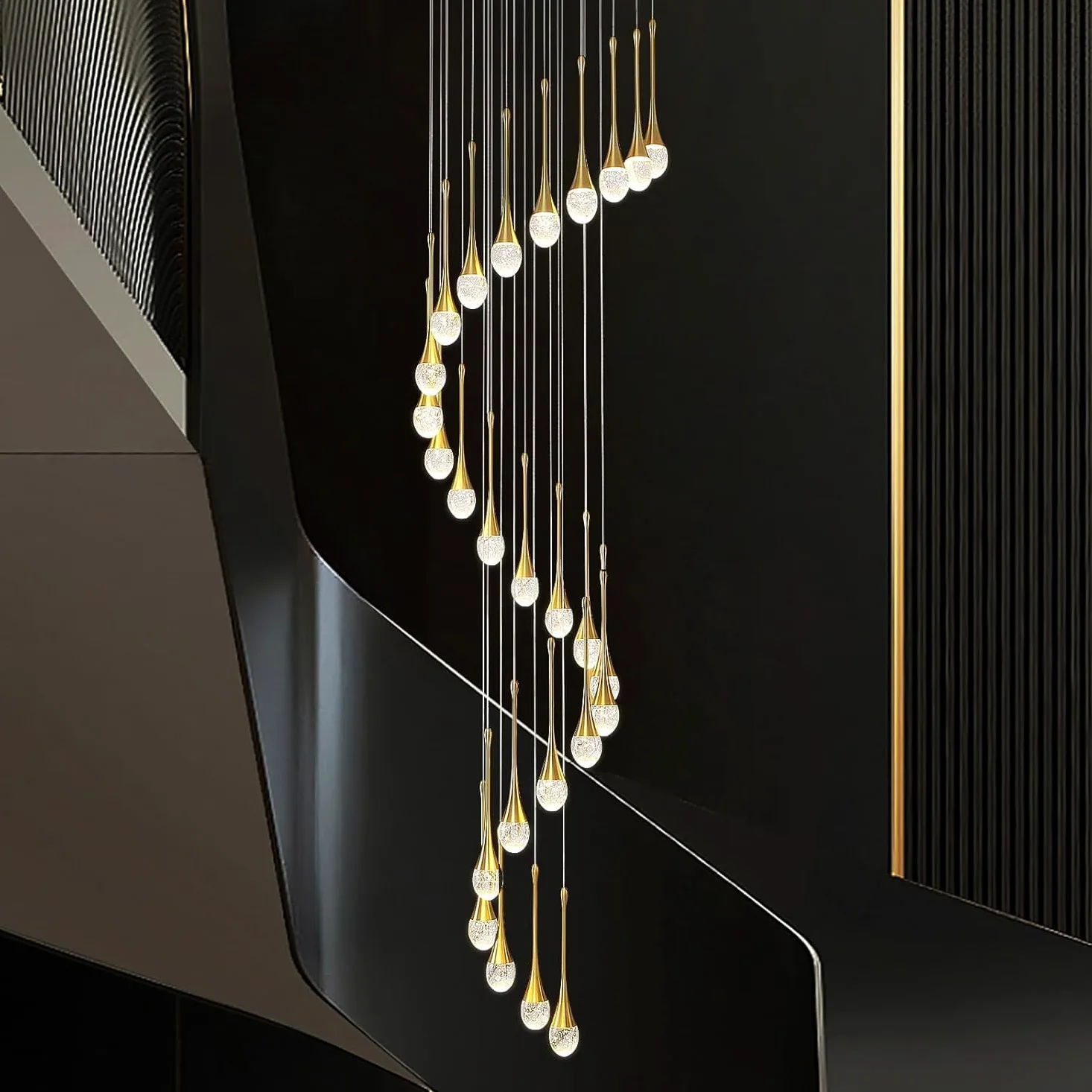 Lampadario Soggiorno Moderno Dimmerabile A Soffitto Led Lampadari Dorato Lampadario Di Cristallo A Goccia Di Pioggia Per Ingresso Corridoio Villa,Oro Lampada A Sospensione Orientabile A 26 Luci