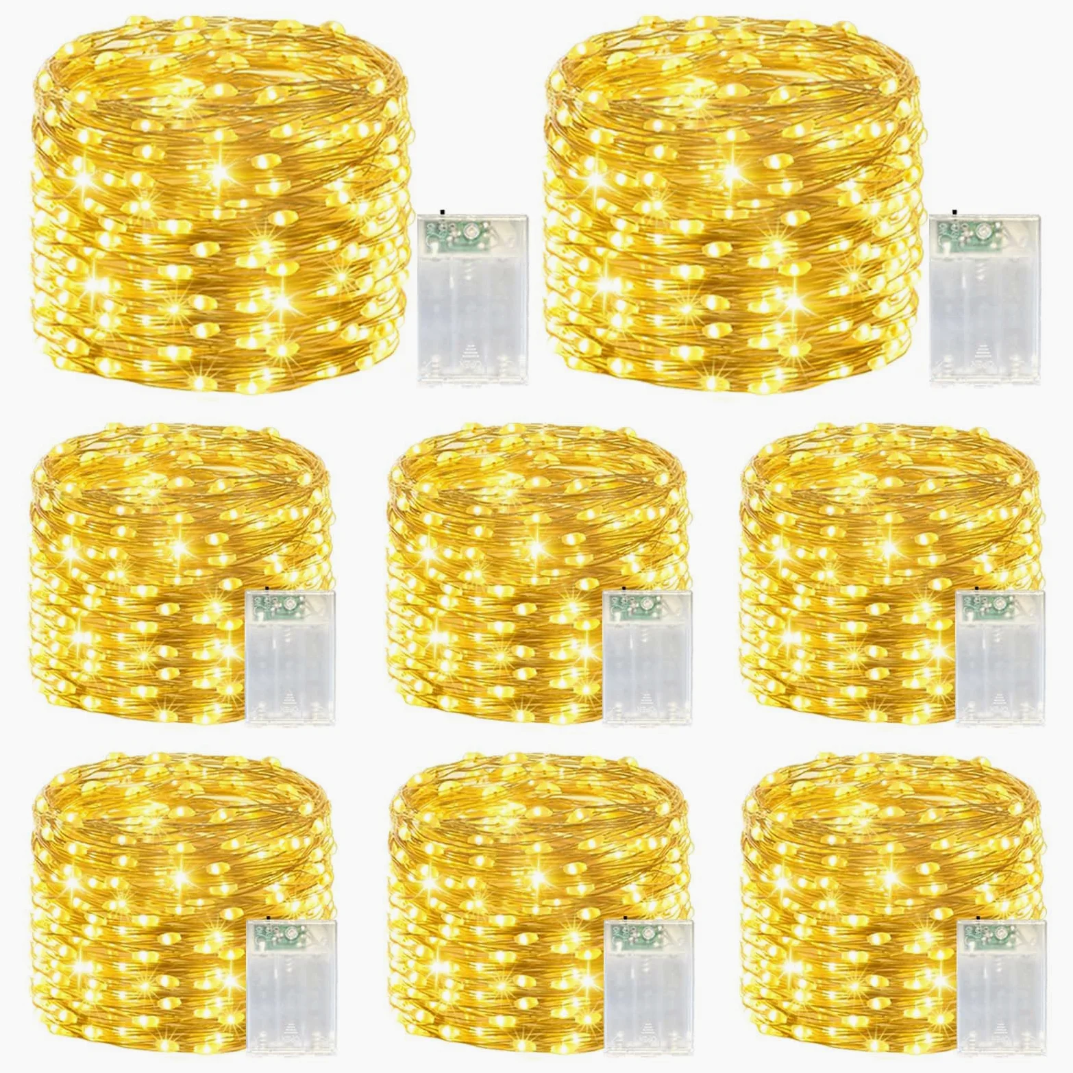 LitHome Confezione da 8 luci bianche calde a batteria, 60 LED, funzionamento a batteria, 2 modalità, impermeabili, per aule interne, camera da letto, decorazioni natalizie e matrimoni