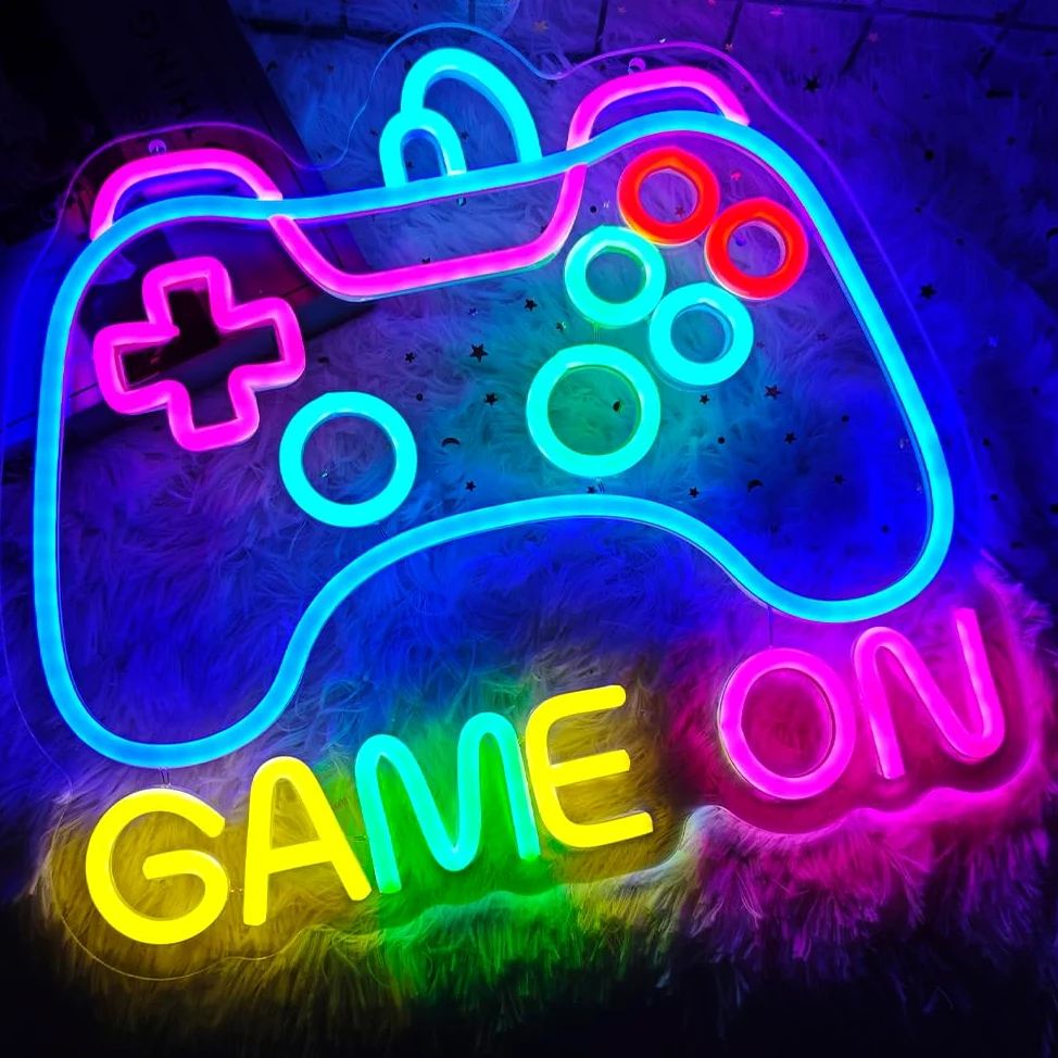 Insegna al neon per decorazione da parete, luce al neon per decorazione della stanza dei giochi, insegna al neon a forma di gamepad, decorazione per la stanza dei ragazzi, miglior regalo per giocatori