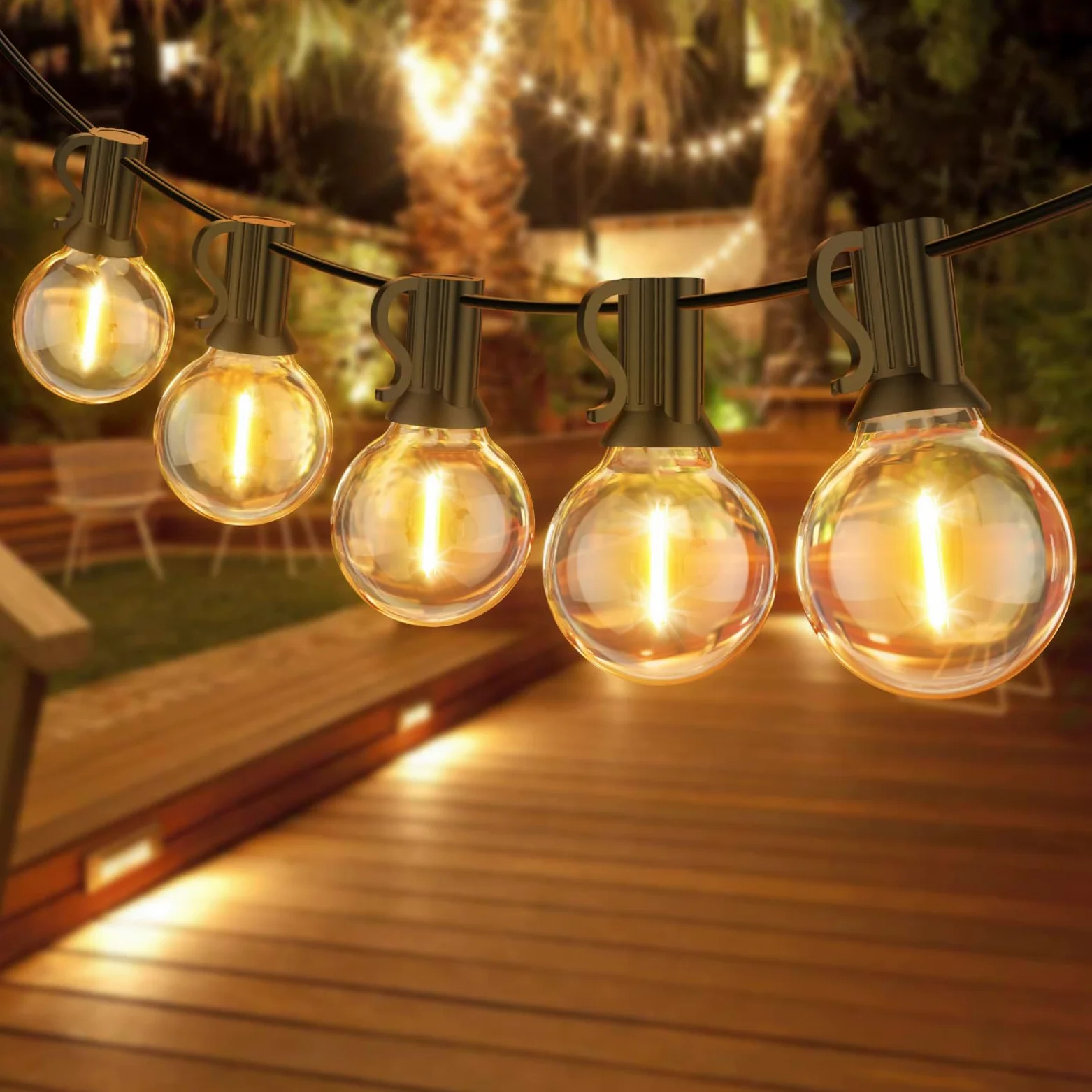 Catene Luminosa Esterno 18M/60FT, 30+1 LED G40 Lampadine,Risparmio Energetico Luci a Festone per Esterni, IP45 Luci da Giardino Impermeabili per Cortile Matrimoni, Feste