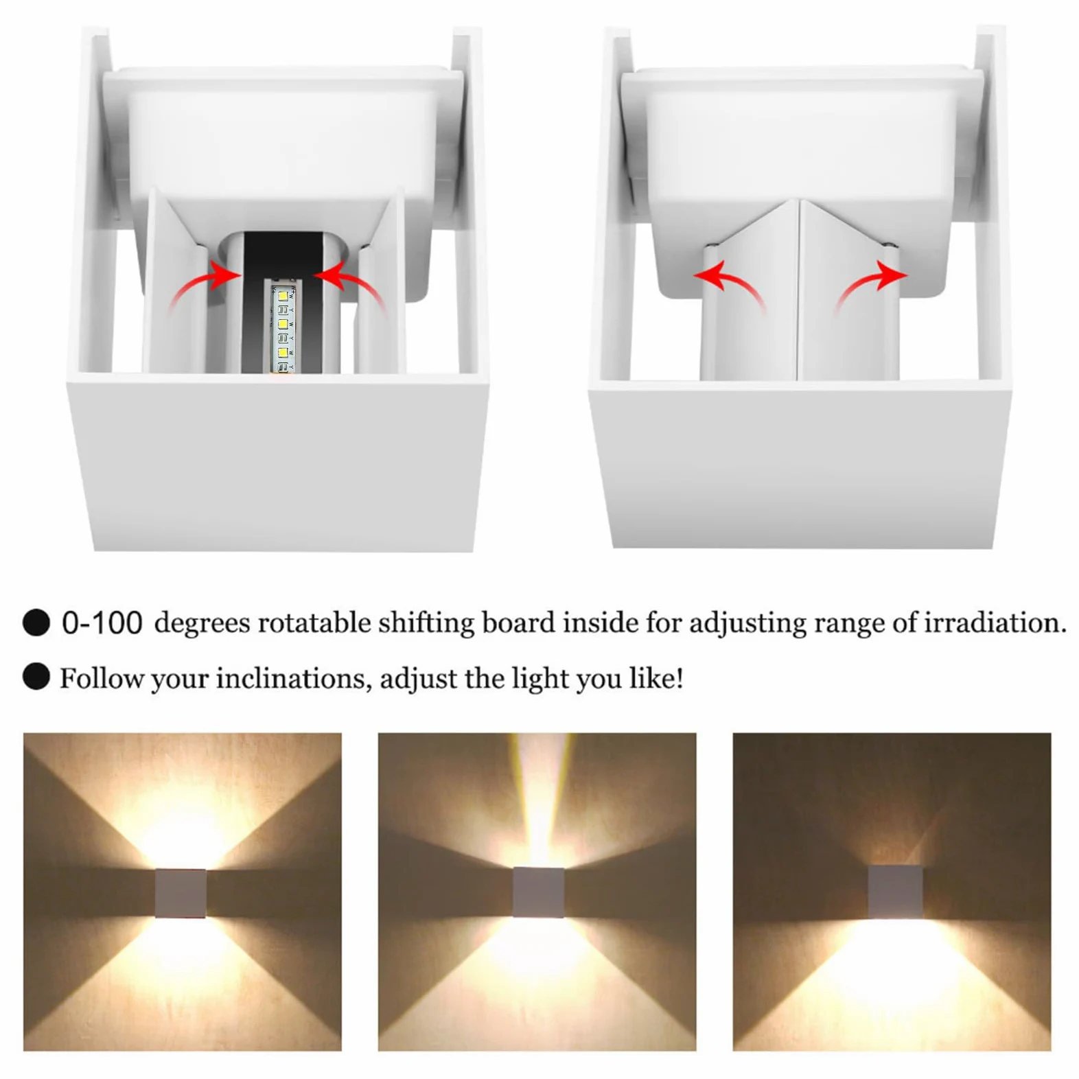 2 Pezzi LED Applique da Parete Moderno, 12W 3000K Luce Calda, Interno/Esterno MOKEKA IP65 Impermeabile, Alluminio Quadrata Con Angolo del Fascio Regolabile (Luce Calda-3000K)