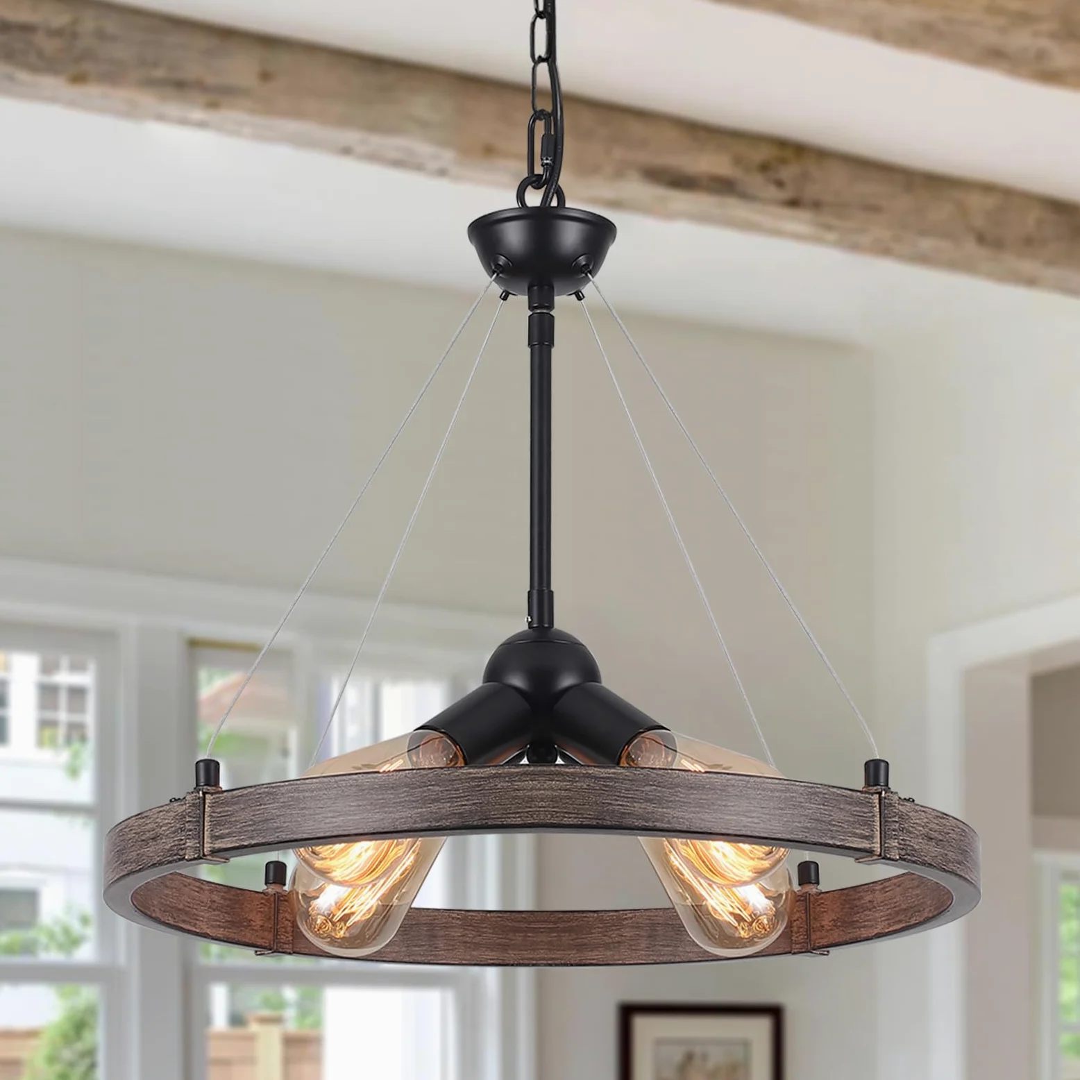 Industrial Lampadario A Forma Di Ruota Di Carro, 4 Luci Lampada A Sospensione Nera Lampadario Rustico Industriale Per Soggiorno Cucina Corridoio Camera Da Letto, Regolazione Dell'Altezza