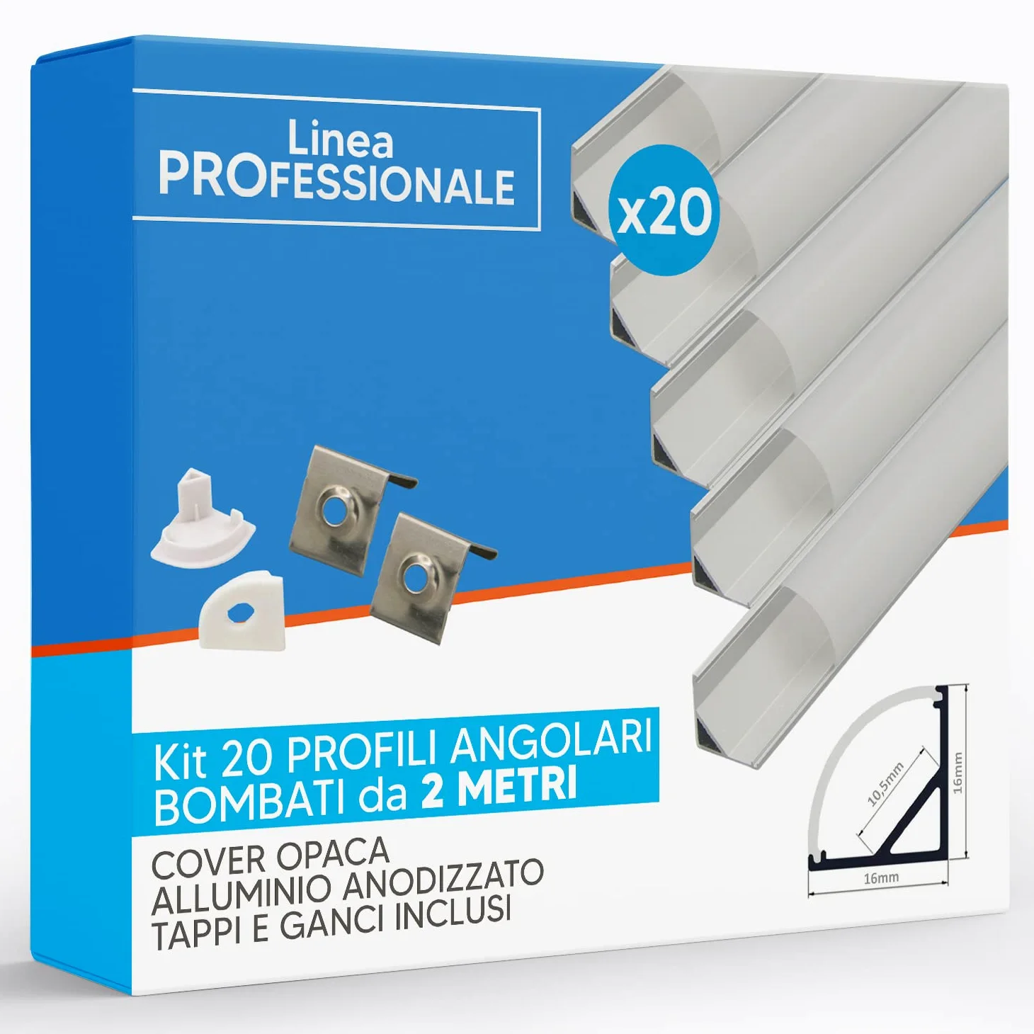 Eurekaled - 20pz Profilo in Alluminio Angolare 90 Gradi da 2 Metri Bombato opaco