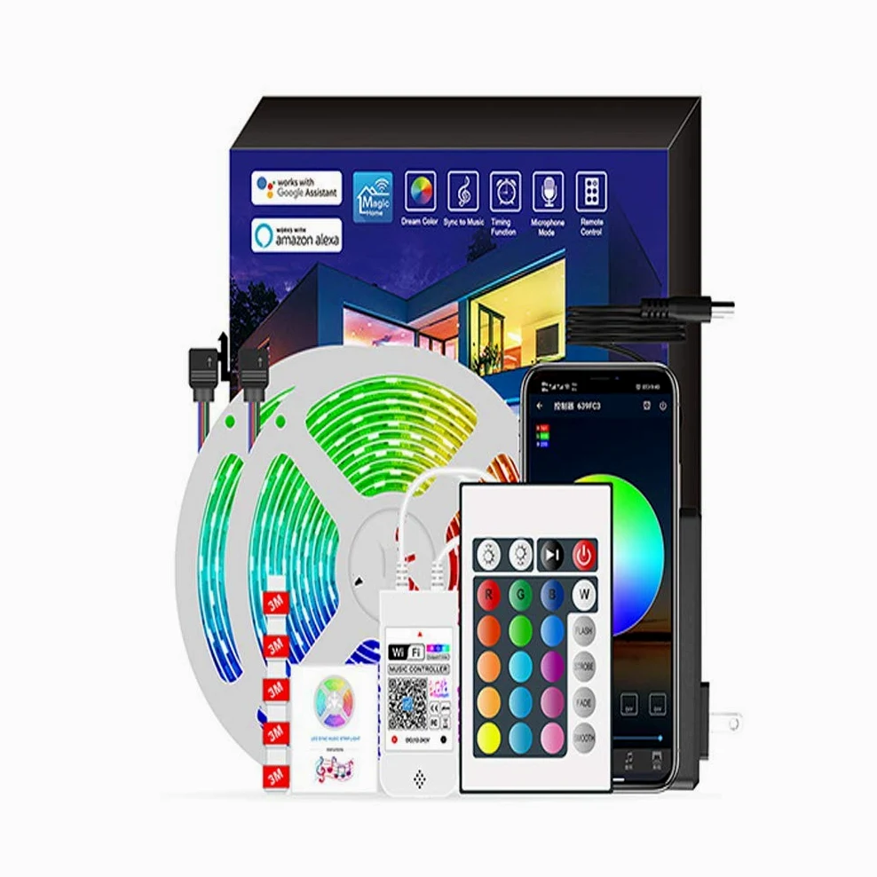 Striscia LED 5M, WiFi Luci LED Colorate Smart Phone Strisce LED Compatibile RGB SMD 5050 Musica SYNC LED Strip Controllo App E 24 Tasti Telecomando RF per Casa Cucina Festa TV Decorazione,20M