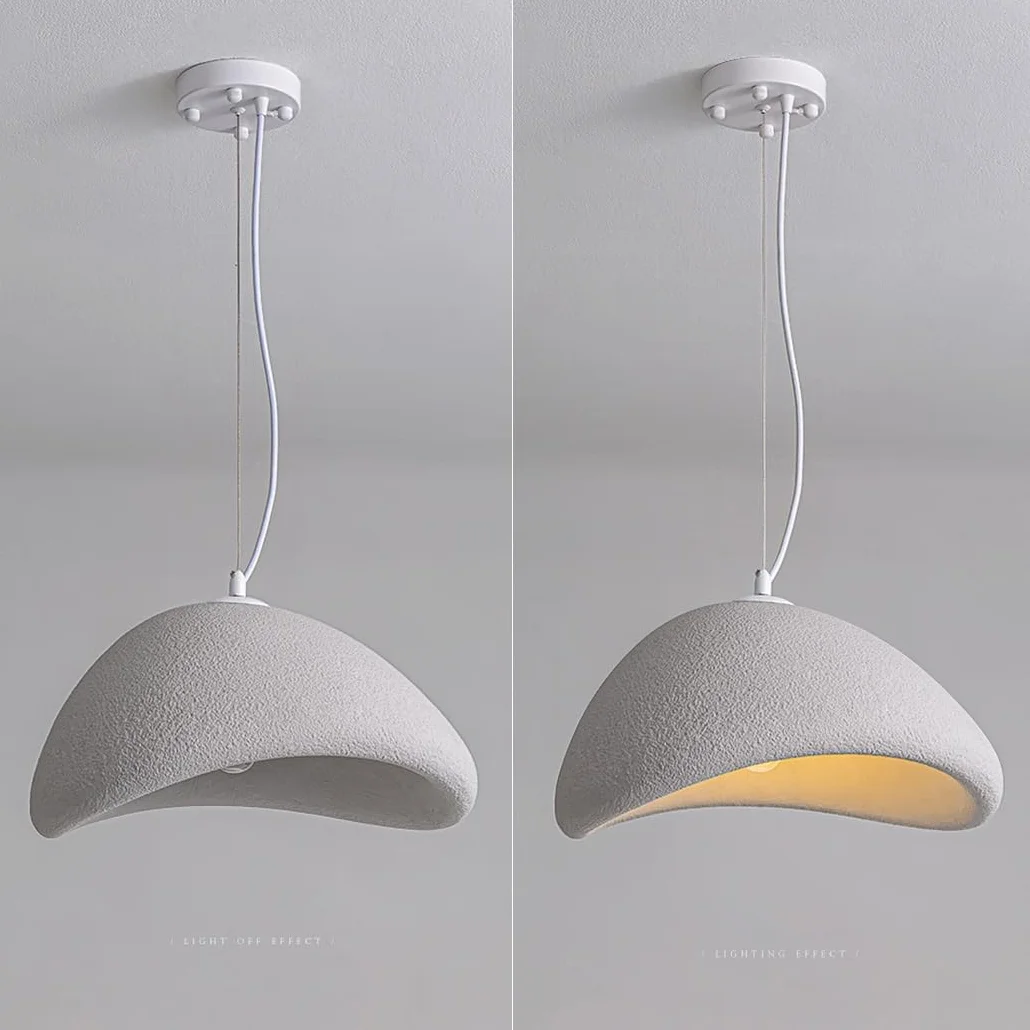 Lampada A Sospensione Wabi-Sabi Creativa Lampadario Moderna Bianco Opaco Stile Nordico Lampada in Cemento E27 Lampada per Camera da Letto Soggiorno Sala da Pranzo Cameretta Cucina(40CM)