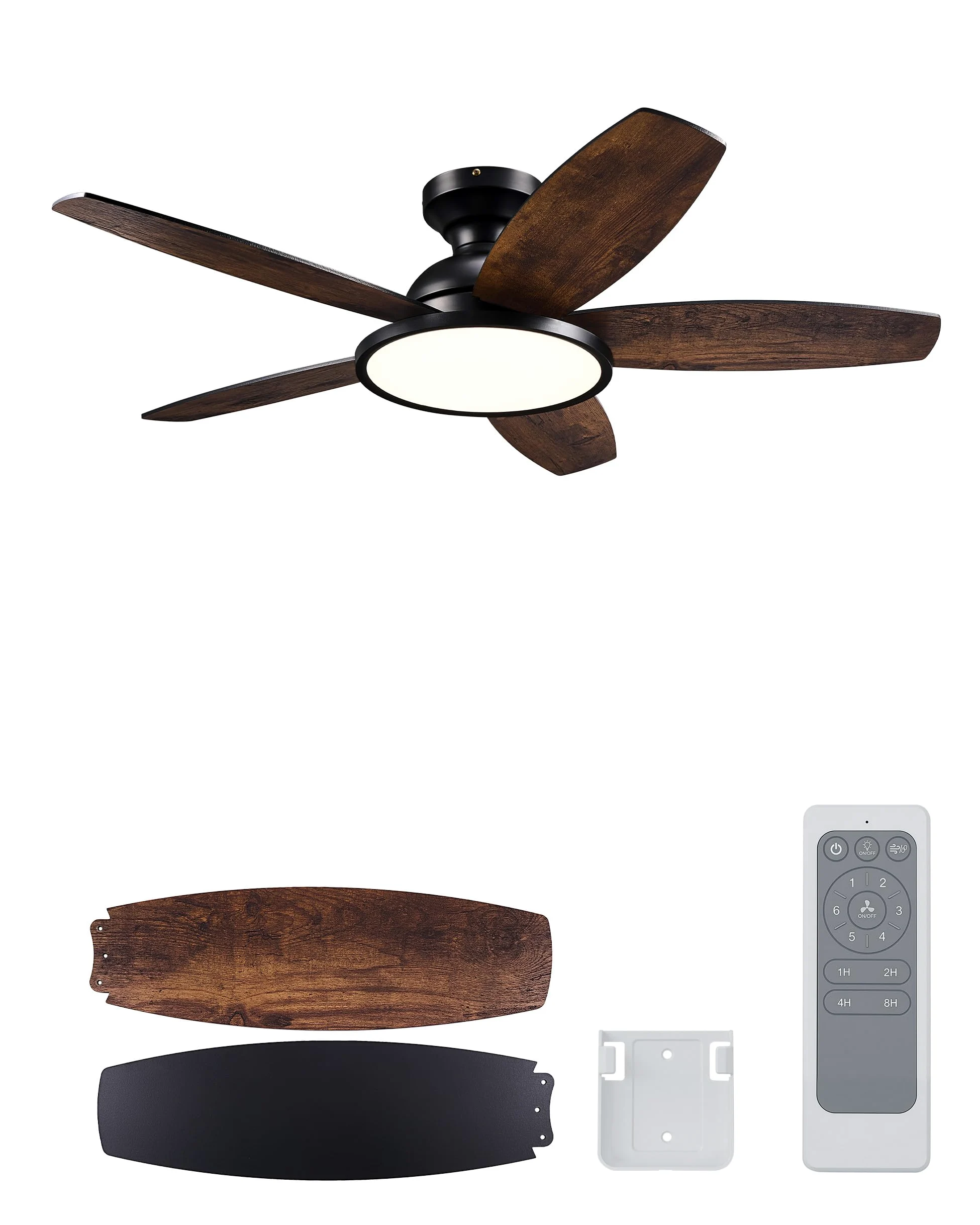 VONLUCE 107 CM Ventilatore da Soffitto con Luce LED a Spettro Completo e Telecomando, 3CCT, Motore DC Reversibile Silenzioso a 6 Velocità Ventilatore da Soffitto Basso per Camera da Letto Soggiorno