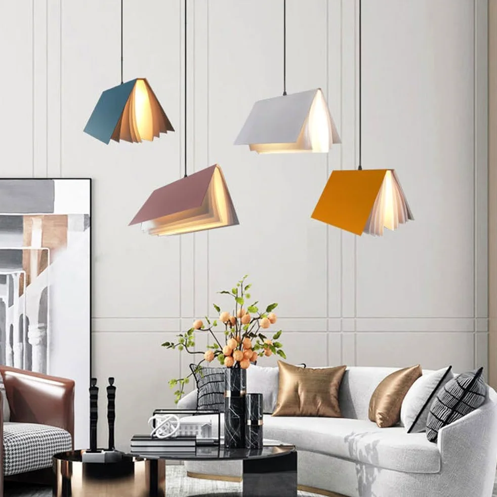 Lampadario moderno nordico a 1 luce Lampadario a sospensione medievale Lampadario a forma di libro creativo Lampadario con paralume bianco Decorazione domestica per sala da pranzo Soggiorno Ca