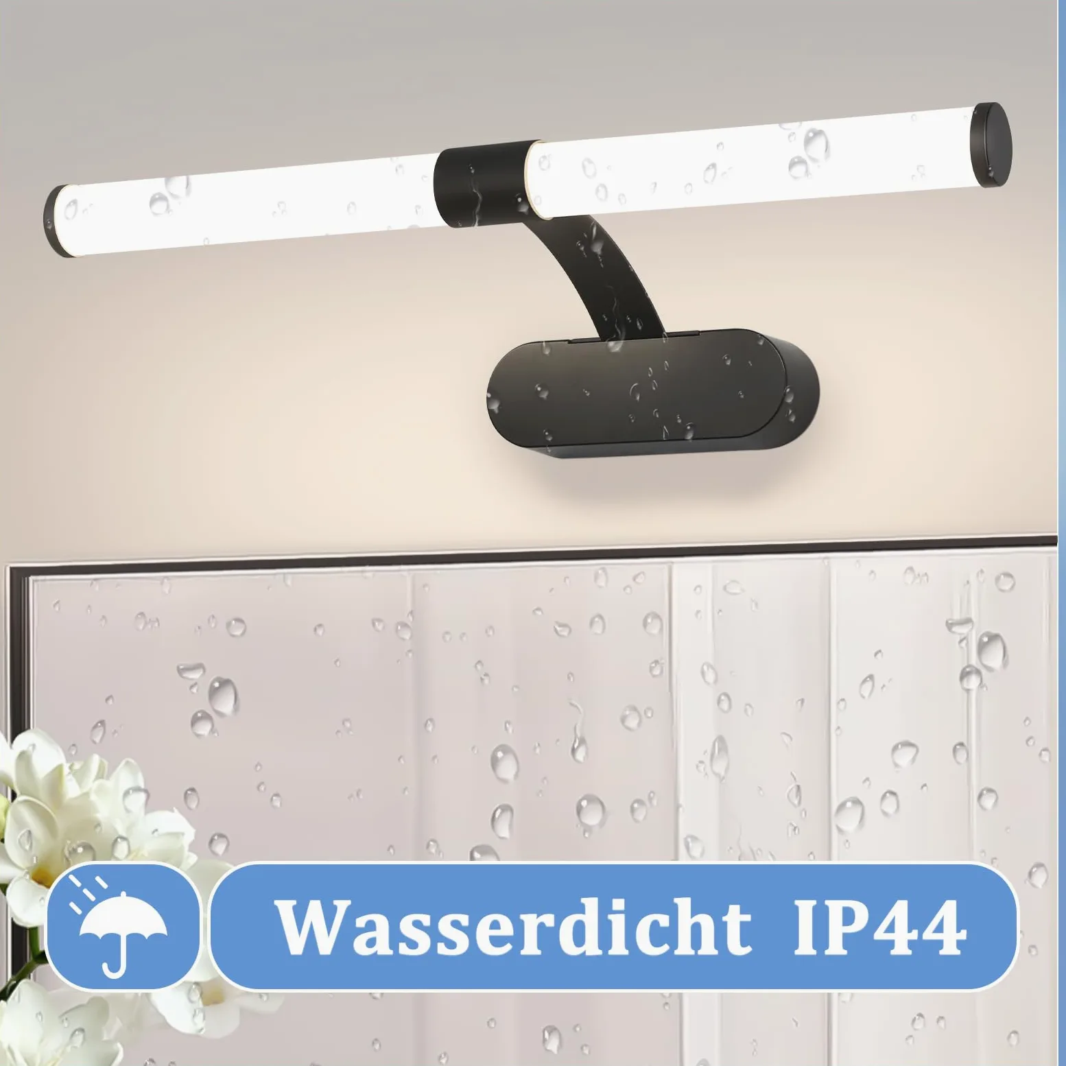 Homefire LED specchio luce bagno lampada nero lampada da parete bagno | 60CM 8W moderno impermeabile IP44 parete luce bianconeutro 4000K per cucina