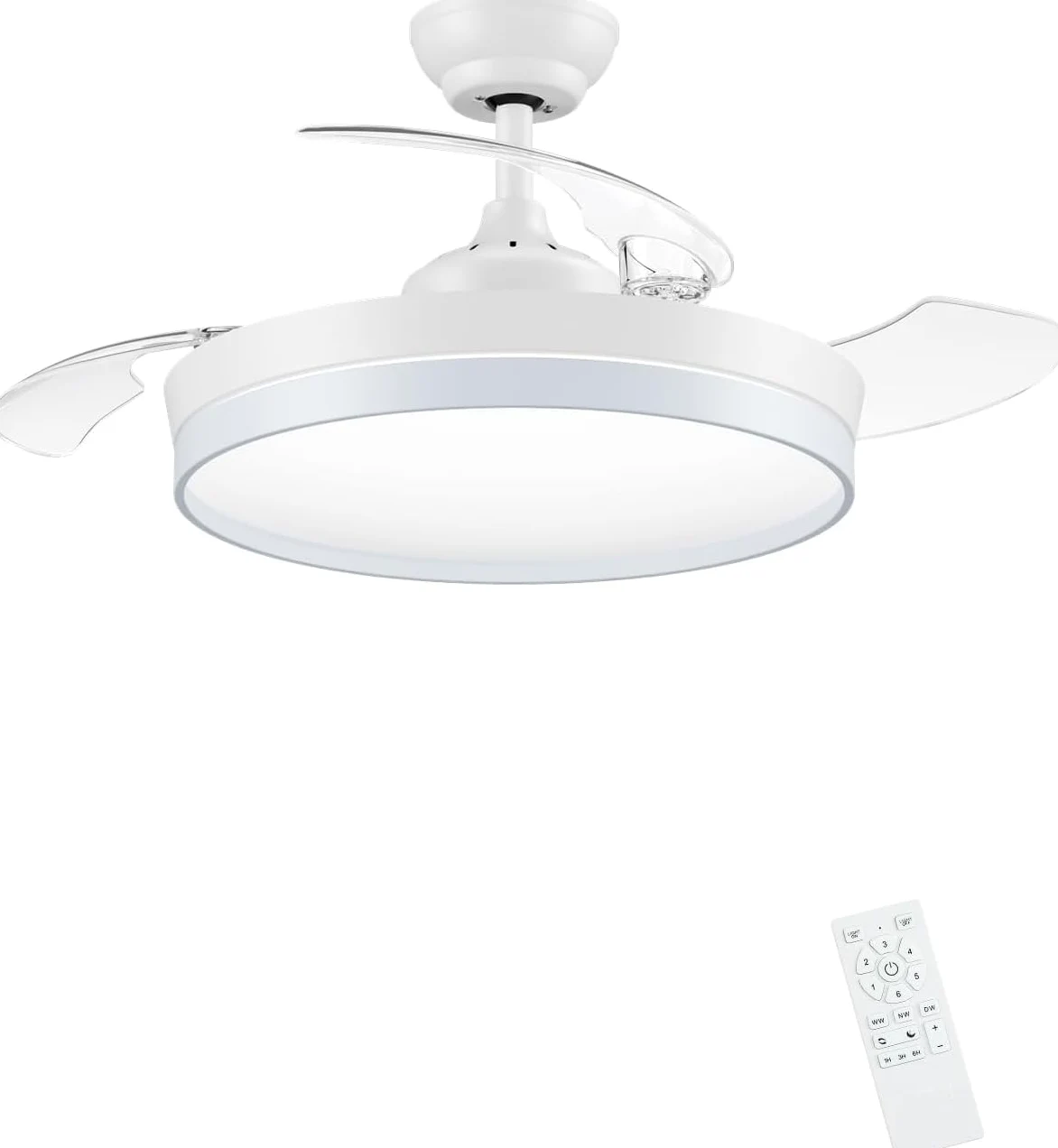 Lampadario Ventilatore da Soffitto CON PALE A SCOMPARSA Ø50 cm, Bianco luce CCT - Caldo/Freddo/Naturale,- in ABS, con 3 Pale, 85W LED (SJ-201)