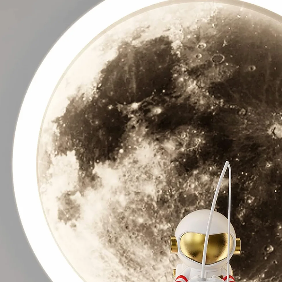 LED bambini luce di luna parete luce, decorazione astronauta interna, 3000K 12W bambini circolare camera da letto Bianco