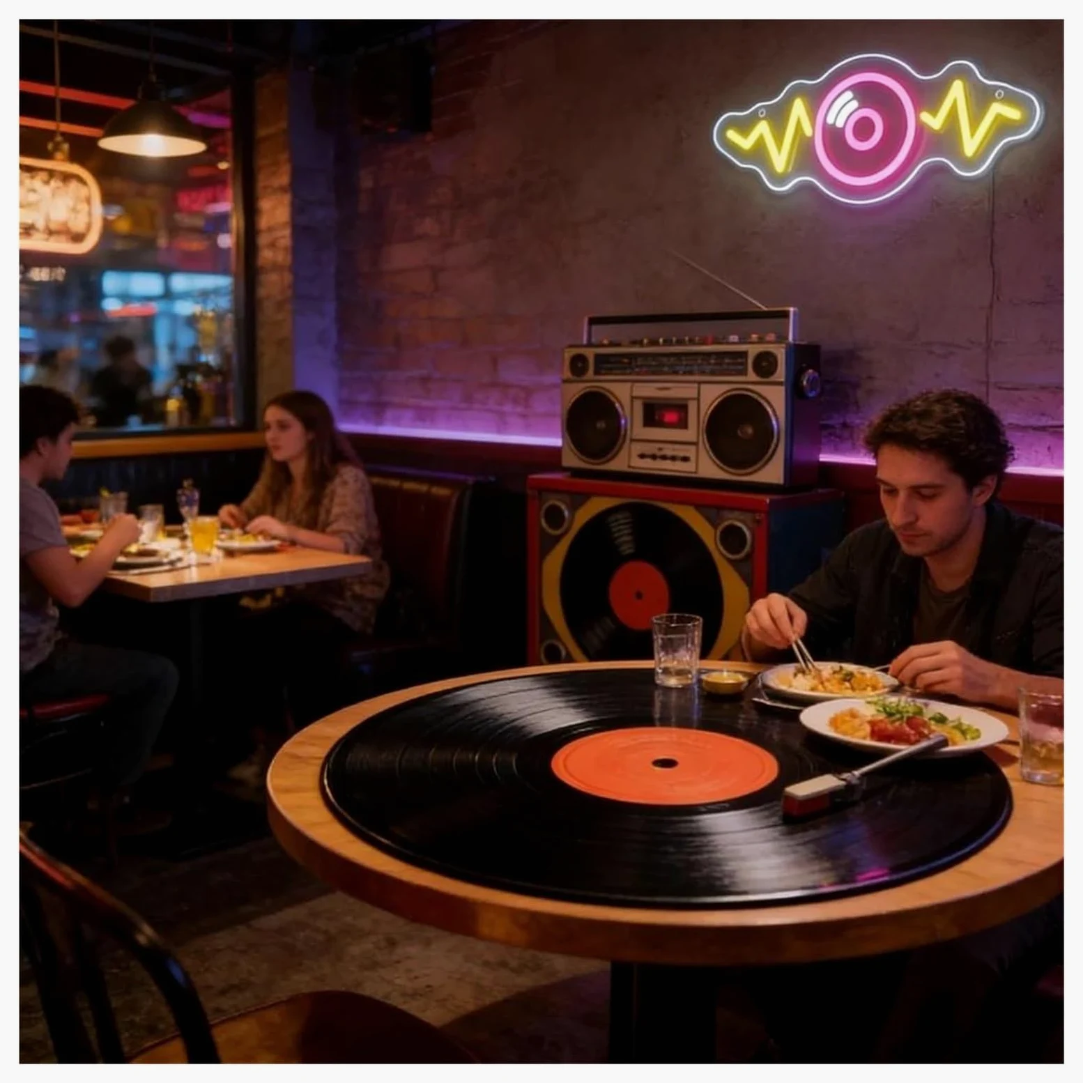 Luci al Neon Da Parete Music Wave Record Insegna Al Neon Per Negozio Di Dischi DJ Booth Retro Lounge Music Room KTV Bar Decorazione Della Parete 7.95x12.01inch
