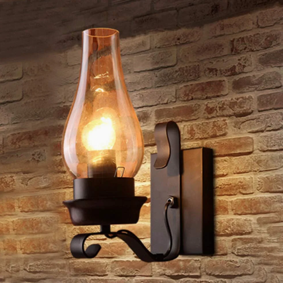Lampada Da Parete Retrò Applique Parete Industriale Ferro E27 Paralume Vetro Lampada A Muro Semplice Ristorante Casa Bar Camera Letto Comodino Corridoio Illuminazione A Parete Decorativa Interni,F