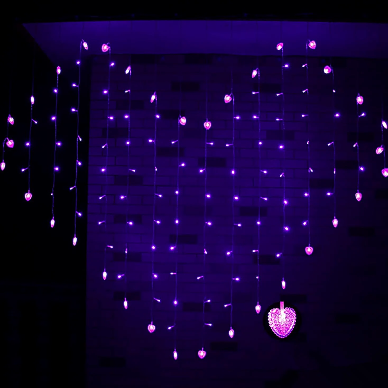 Luci fatate, Tenda Luminosa a Forma Cuore, 124 LED 124 LED 2M x 1.5M Tenda Luminosa a Forma Cuore Lampadario Porta USB Feste Camera Letto Matrimonio Decorare