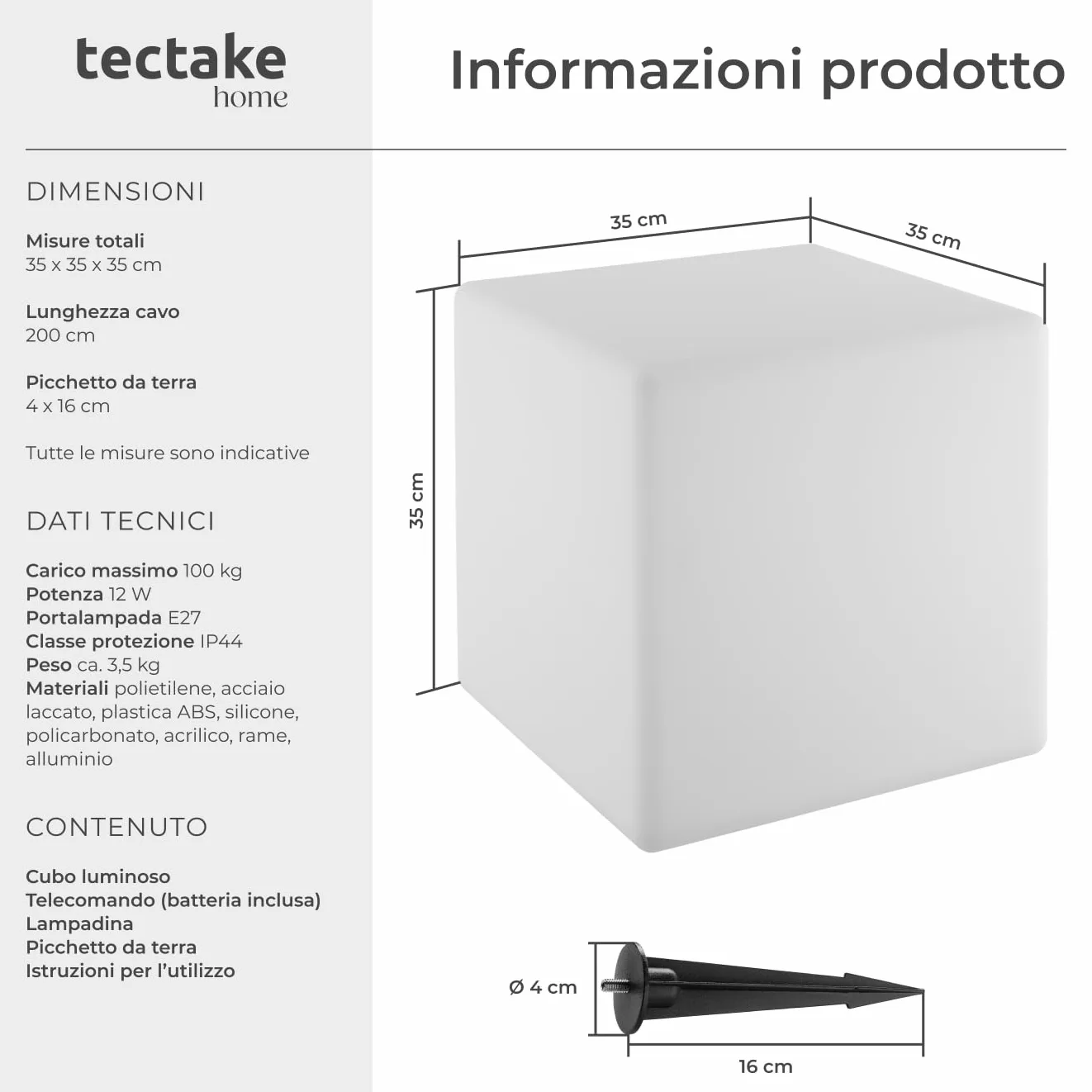 tectake® Cubo luminoso LED