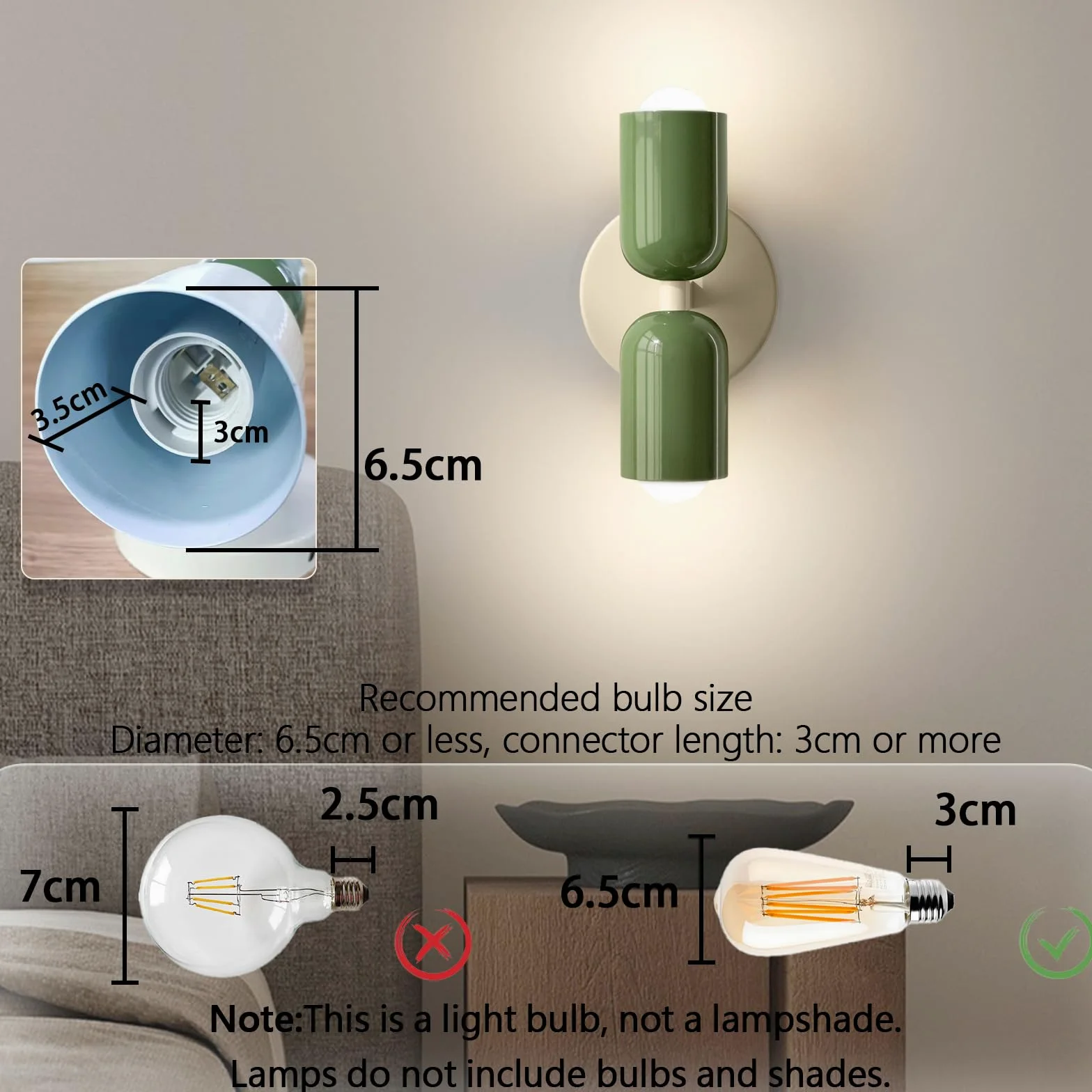 Lampada da parete per interni, a 2 luci, per interni, per camera da letto, corridoio, balcone, scale, cameretta dei bambini, ufficio