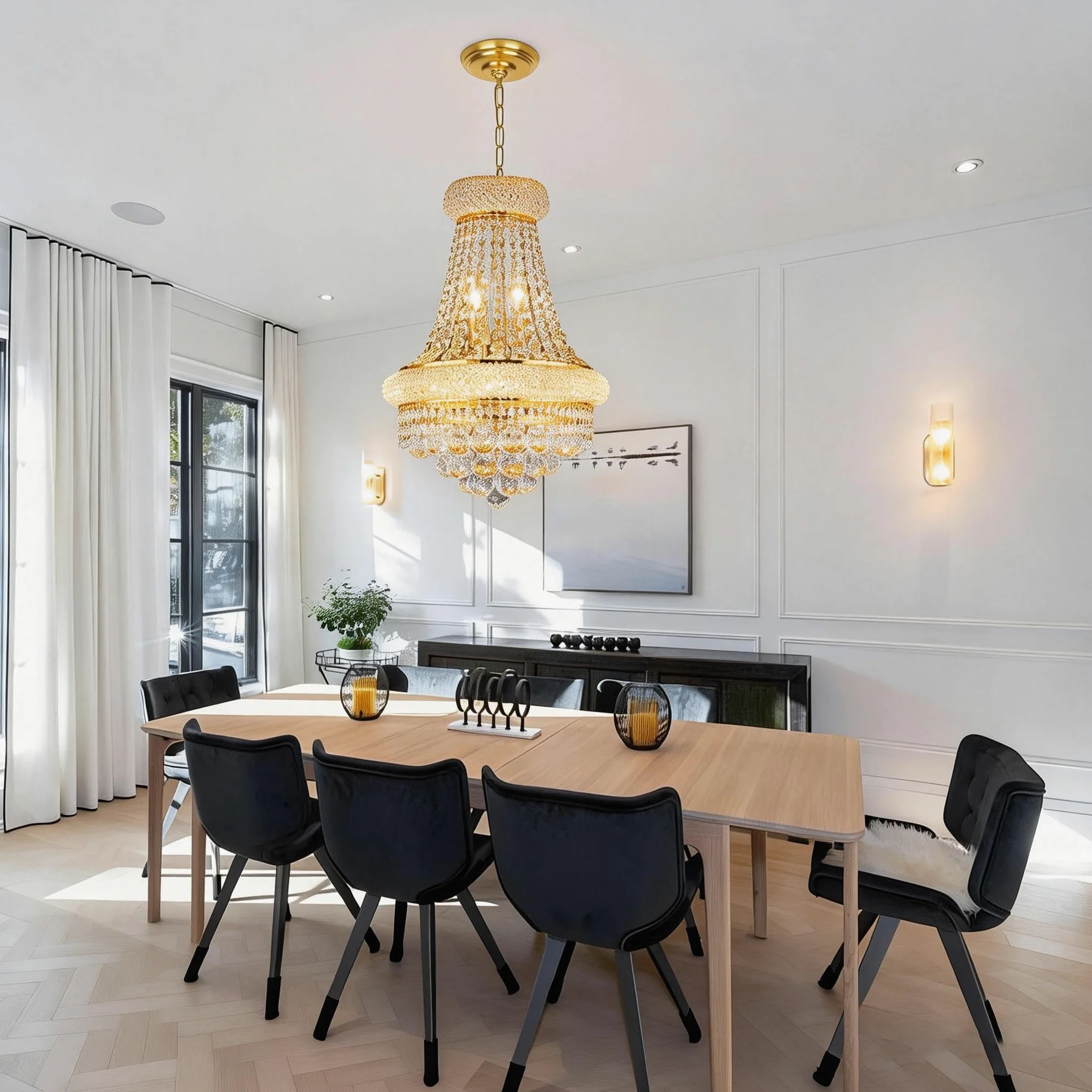 Lampadario in cristallo oro con cristalli K9, illuminazione lussuosa stile imperiale a 6 luci Ideale sopra il tavolo da pranzo, in soggiorno, camera da letto e cucina