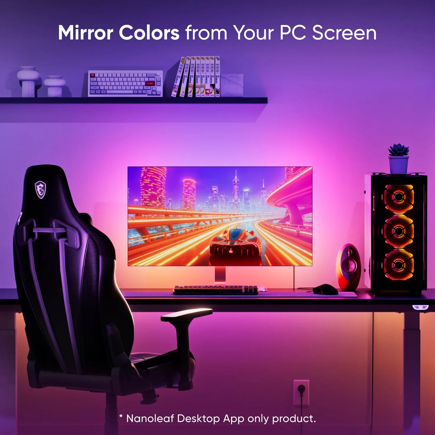 Nanoleaf Striscia luminosa dello specchio dello schermo del PC, retroilluminazione a zigzag RGBIC 2.5M | Smart Trimmable - Striscia luminosa per monitor da 27 a 32", con sincronizzazione musicale, 75 LED, controllo app desktop