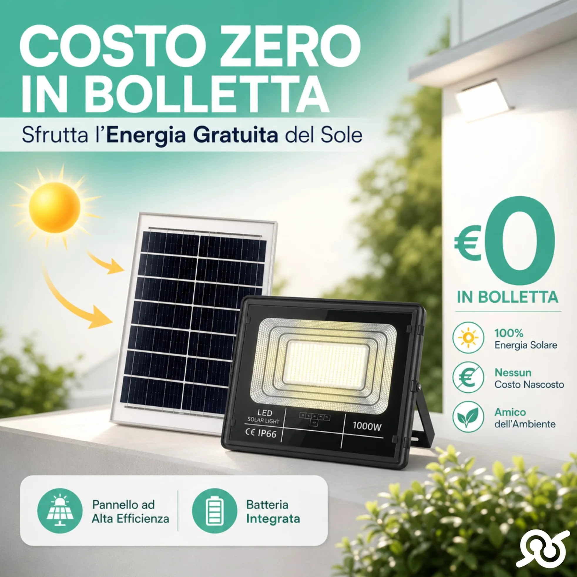 tempo di saldi Faro Led Esterno con Pannello Solare 1000w - Faro Solare da Esterno Potente con Telecomando, Luce Esterna Impermeabile per Giardino e Cortile, Fari a Led ad Alta Efficienza