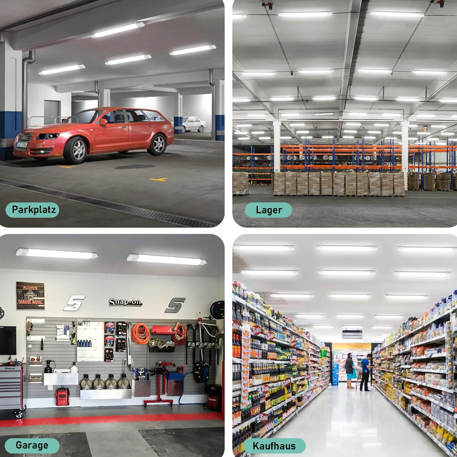 Neon LED120cm Plafoniera Soffitto Lineare con Sensore Movimento, 36W 4000LM IP65 Antipolvere Impermeabile - Luce a Prova di Umidità per Garage, Cantina, Officina e Bagno 4000K - Bianco Naturale