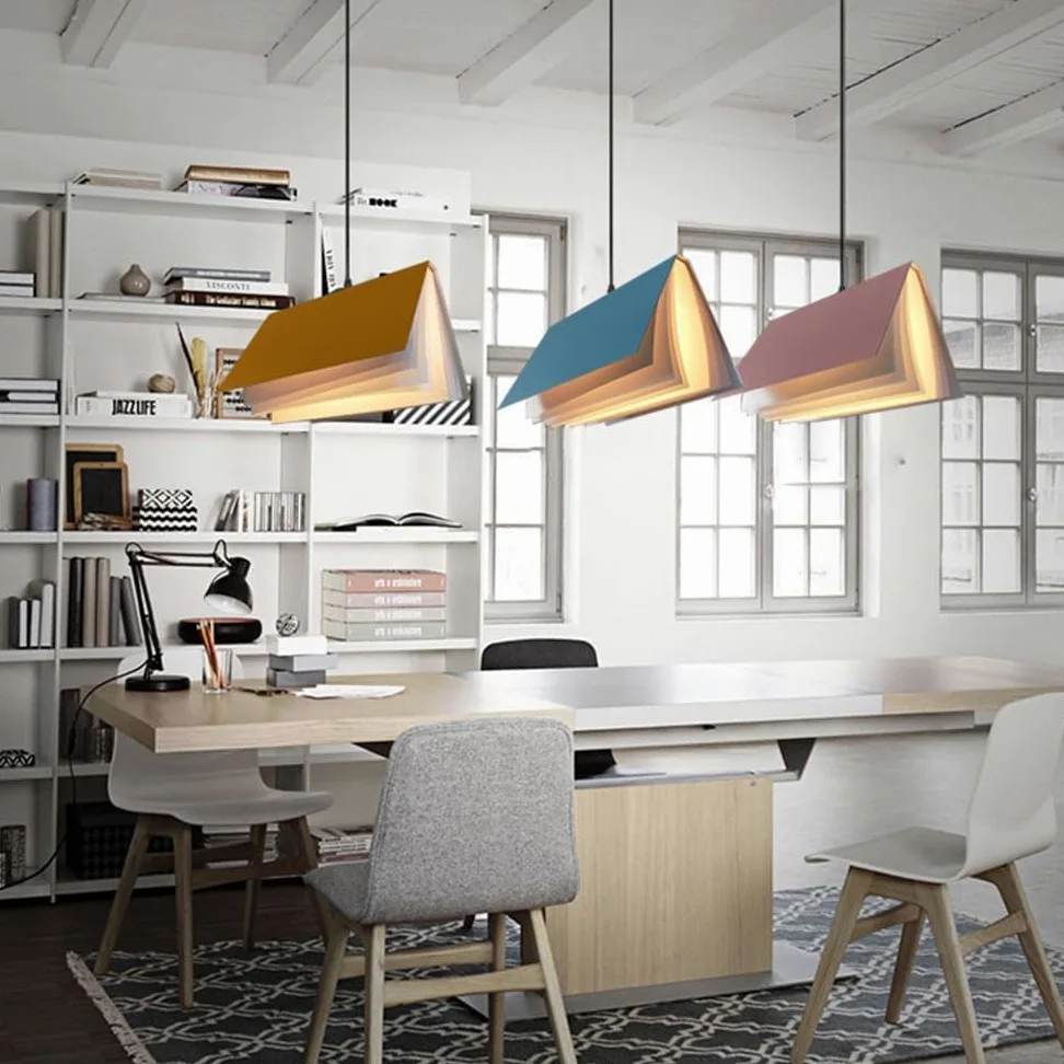 Lampadario moderno nordico a 1 luce Lampadario a sospensione medievale Lampadario a forma di libro creativo Lampadario con paralume bianco Decorazione domestica per sala da pranzo Soggiorno Ca