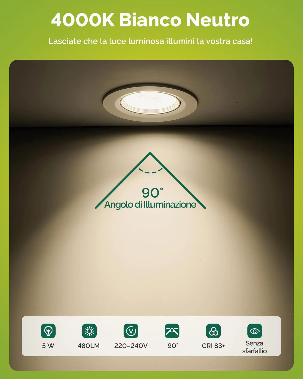 Fondiiz Faretti Led da Incasso per Cartongesso Luce Naturale 4000K, 5W 480LM Luci da Soffitto Interno Orientabili, IP44 Faretto led incasso Ultrasottili per Bagno, Diametro Foro Ø70-80mm, Set di 12