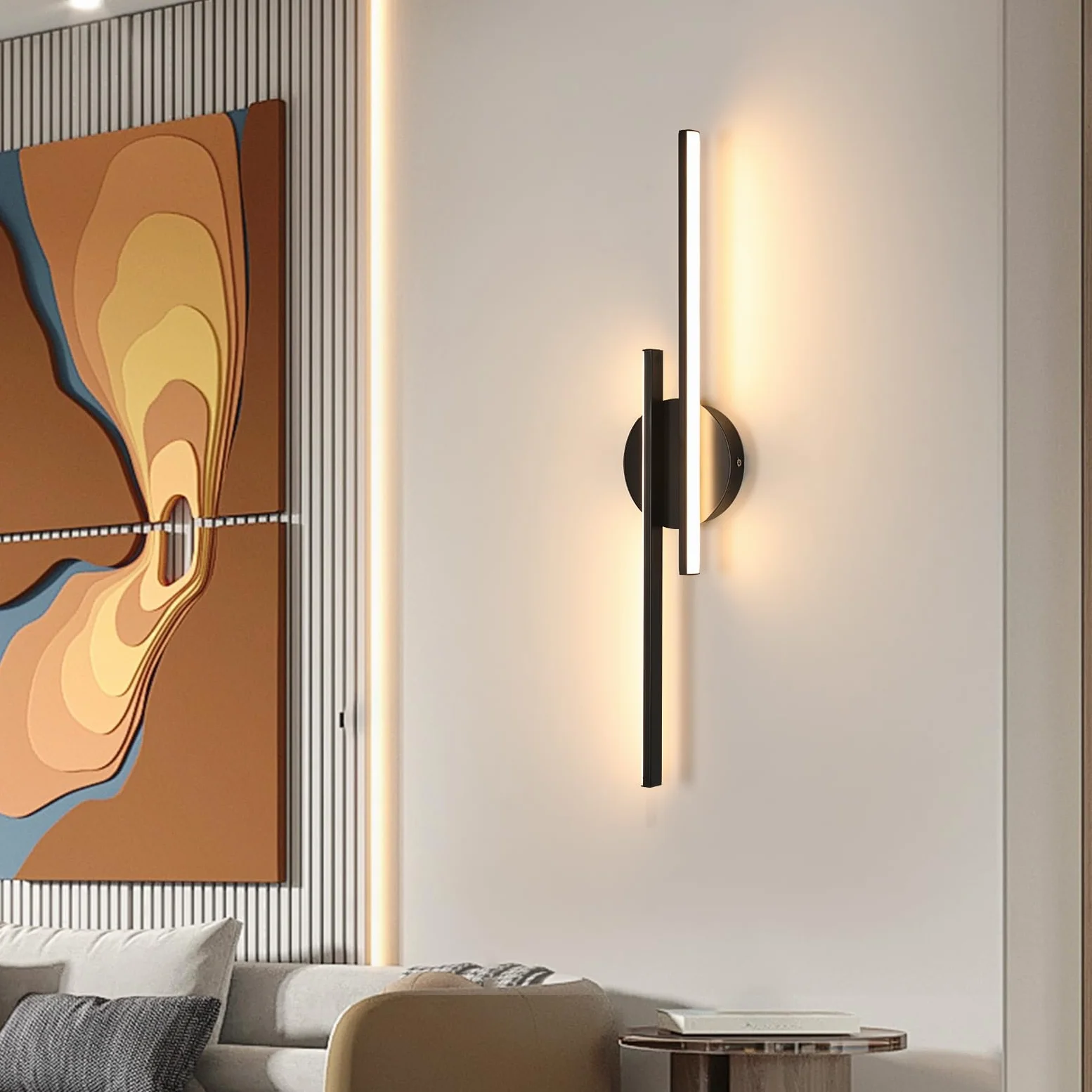 Applique da Parete Interno Moderno Nero, 24W 2700LM Lampada da Parete LED 60CM, Applique Camera da Letto LED in Alluminio per Soggiorno Scale Corridoio, Luce Calda 3000K
