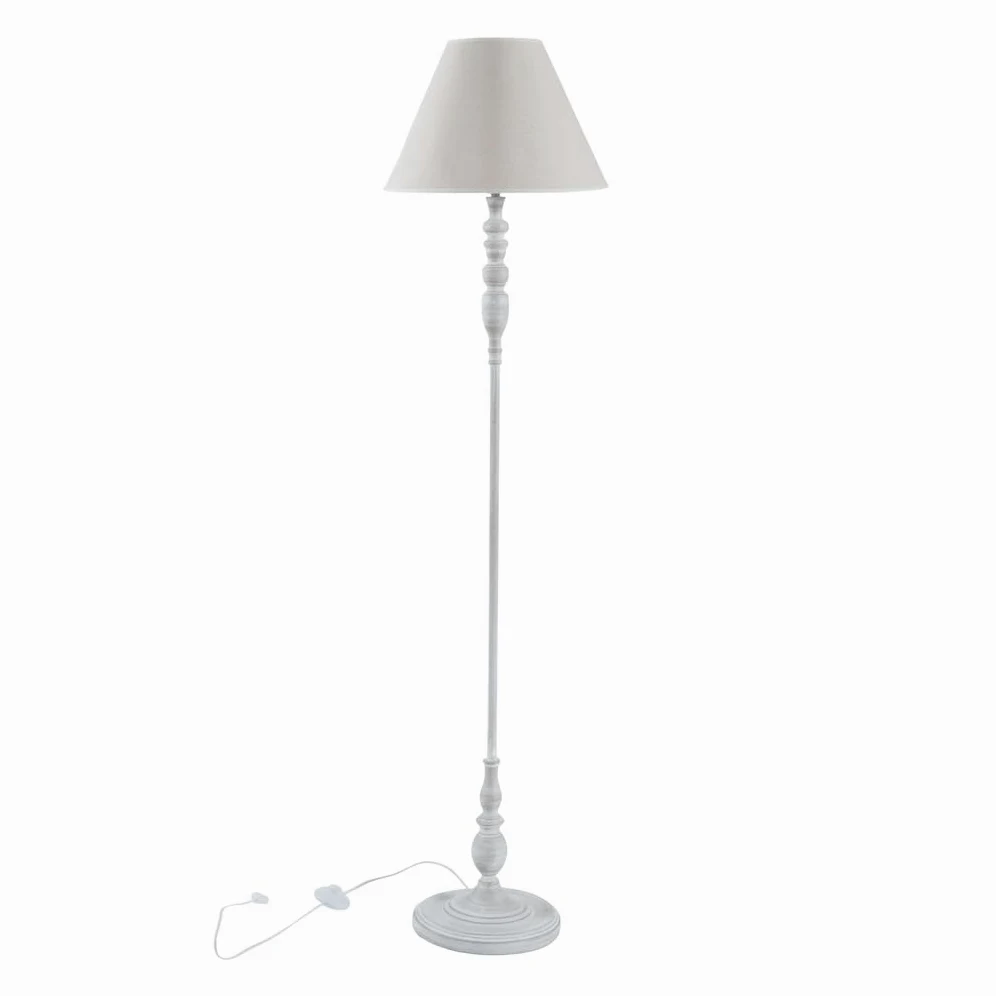 DiKasa Lampada da Terra Classica con Paralume in Tessuto Beige e Base in Metallo Grigio, Design Elegante e Minimal per Soggiorno Camera da Letto e Angolo Lettura 38x154 cm