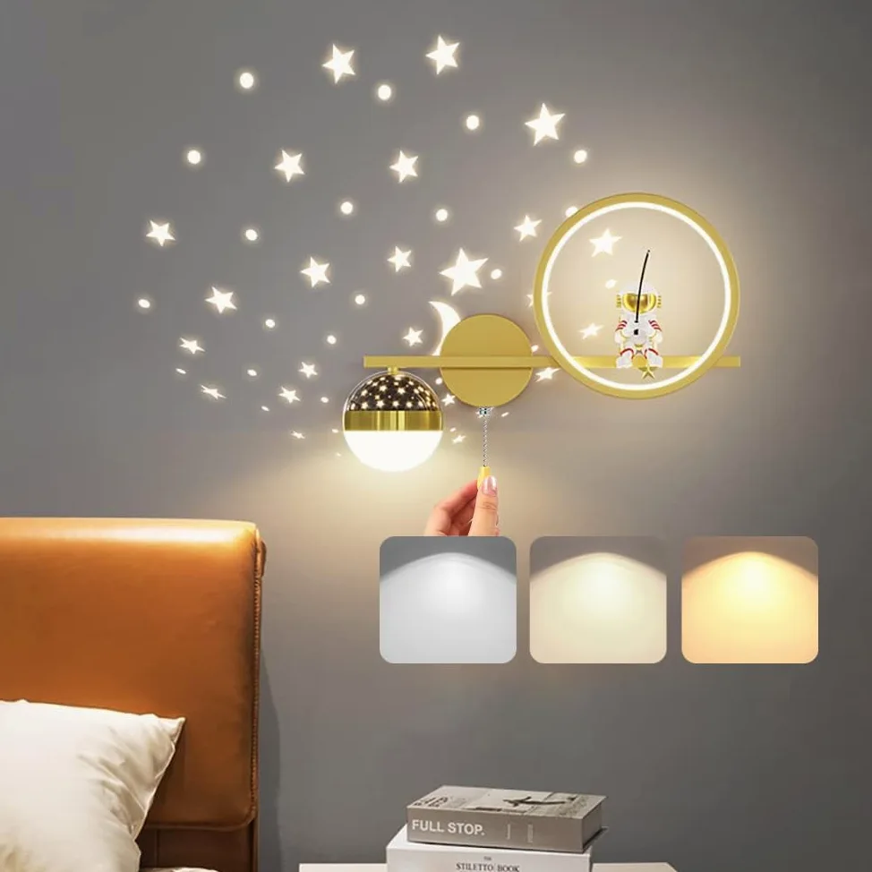 Applique da Parete LED per Bambini lampade da comodino Dimmerabile per camera dei bambini creativa Astronauta Spaziale Moderna Lampada a Muro Interni per Vivaio Stanza Bambin camera da letto comodino