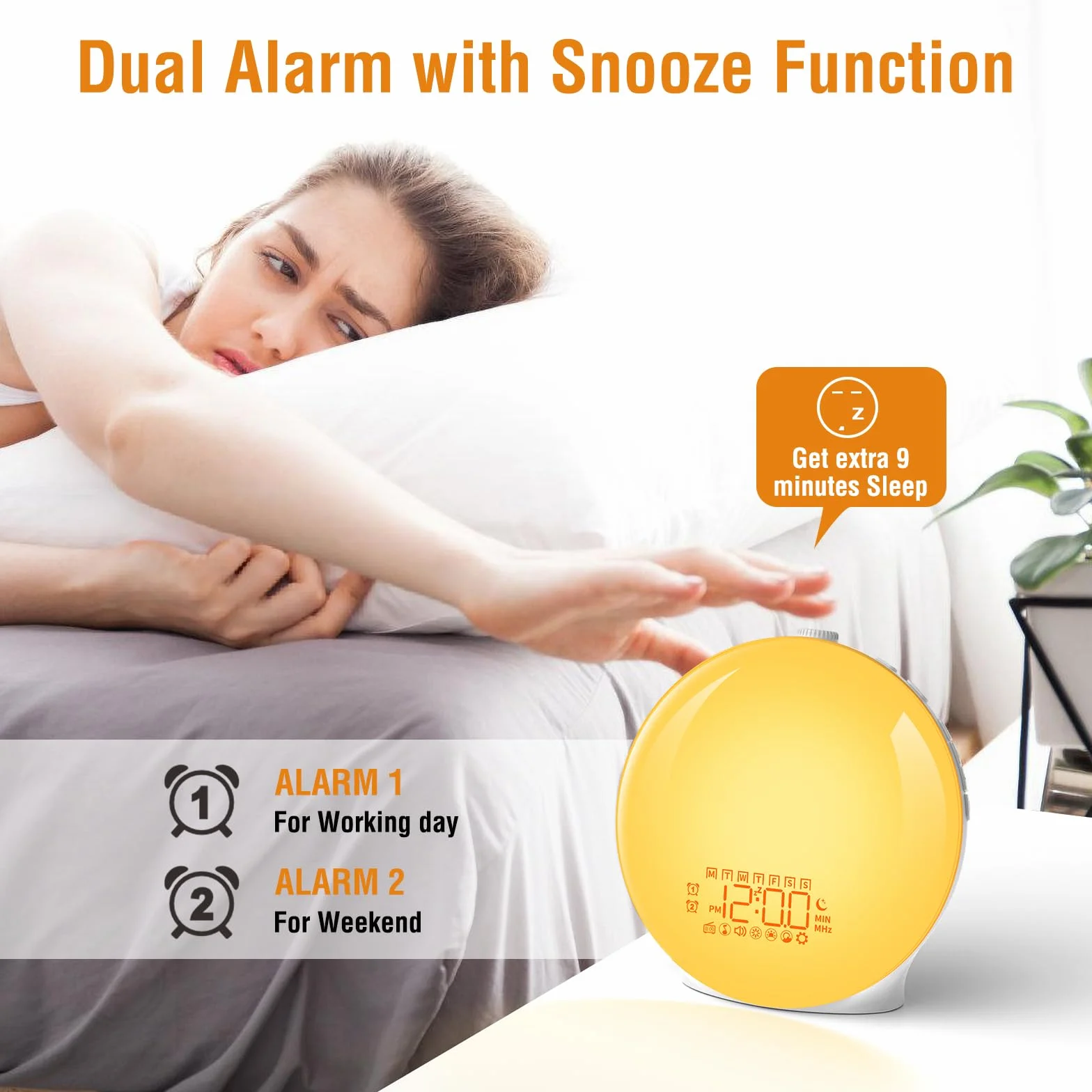 YAZEKY Wake Up Light,Luce Sveglia da Comodino con Simulazione dell'Alba,Luce Notturna con Due Sveglie e Funzione Snooze,FM Radio,20 Livelli di Luminosità,7 Suoni Naturali,Lampada Atmosfera 18 Colori