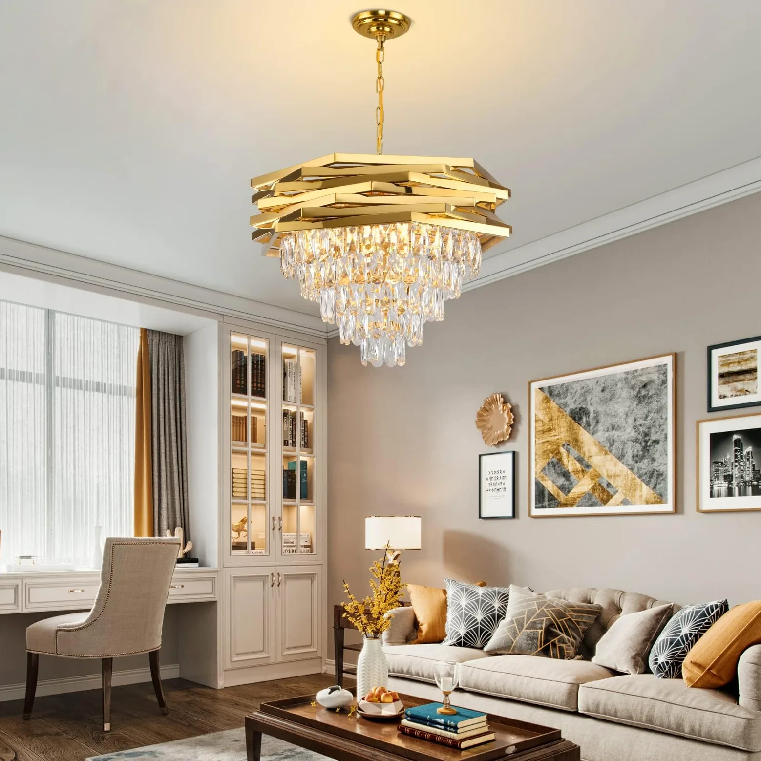 Lampadario di cristallo moderno Lampadari rotondi da 60 cm in oro per sala da pranzo K9 Lampadari a sospensione a soffitto a 5 livelli Lampadario grande da incasso per soggiorno Ingresso Foyer Scala
