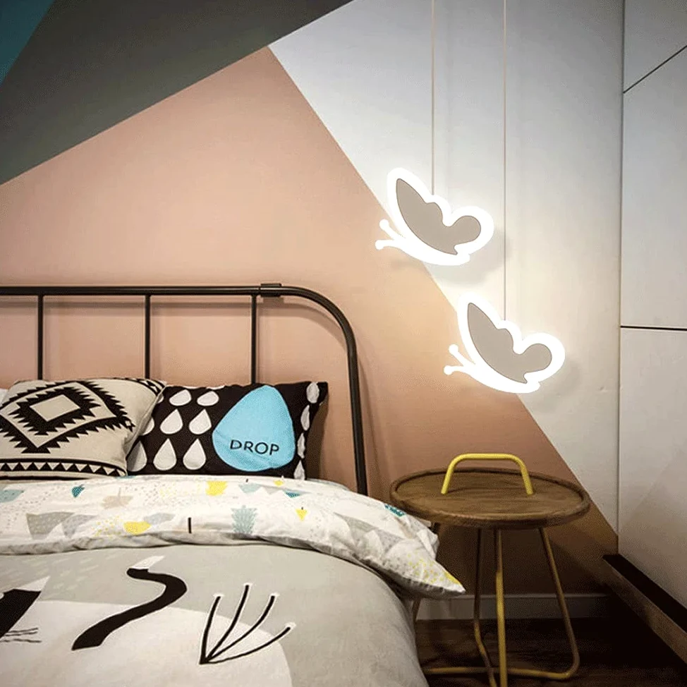 Lampada a Sospensione a LED in Acrilico da 13 W, Lampada a Sospensione a Forma di Farfalla, Accessori per lampade a Sospensione in Metallo, semplici lampade a Sospensione nordiche per camerette e