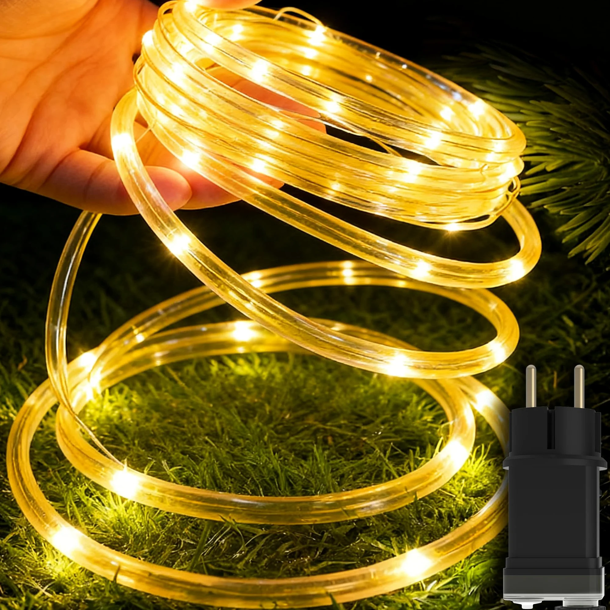 YRHome 20 m, 200 LED, tubo luminoso con spina, tubo esterno con timer, 8 modalità e dimmerabile, IP44, impermeabile, luce decorativa bianca calda, per interni, feste, Natale, giardino, terrazza