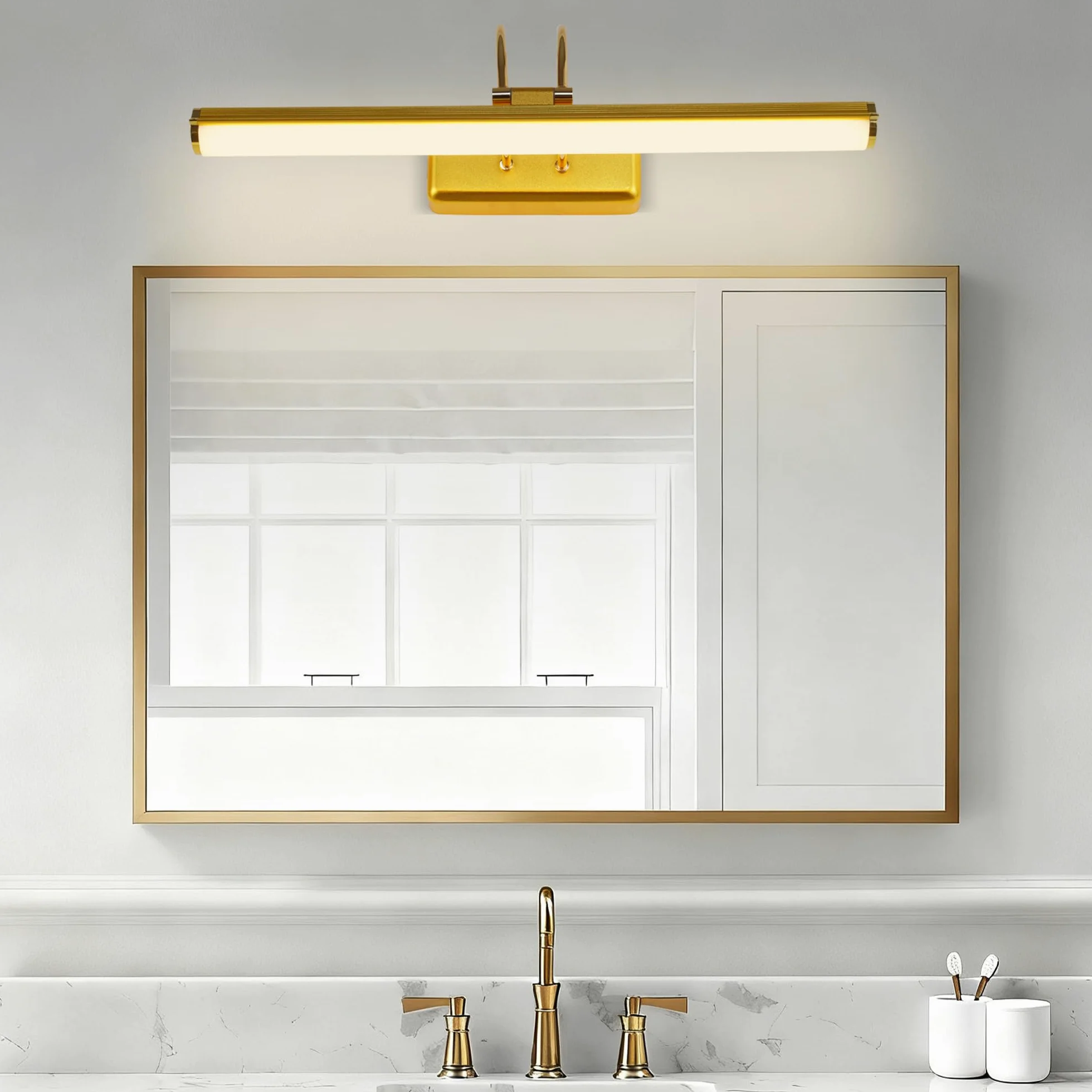Lampada a Specchio da Bagno 42 cm LED Oro, Lampada da Parete Orientabile 12W IP44 Impermeabile, Moderna per Cucina Armadio