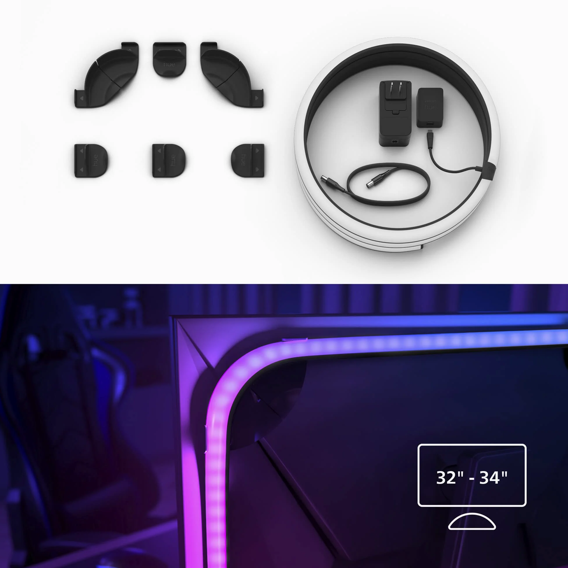 Philips Hue Play, Lightstrip Gradient per PC, 32-34" | 23 W, Smart LED, Smart Home, Luce multicolore reattiva, Sincronizzazione Hue Sync, Hue Bridge incluso