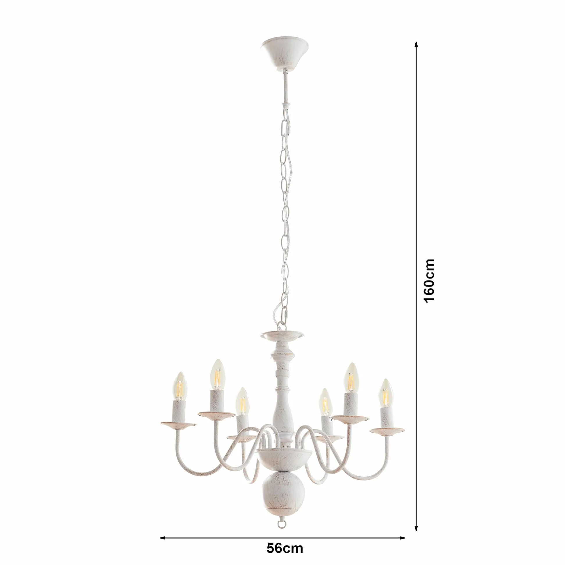 lux.pro Lampadario a Sospensione Vintage Bianco in Metallo Lampada da Soffitto con 6 Bracci Curvi per Lampadine E14 Stile Shabby Chic Rustico Elegante