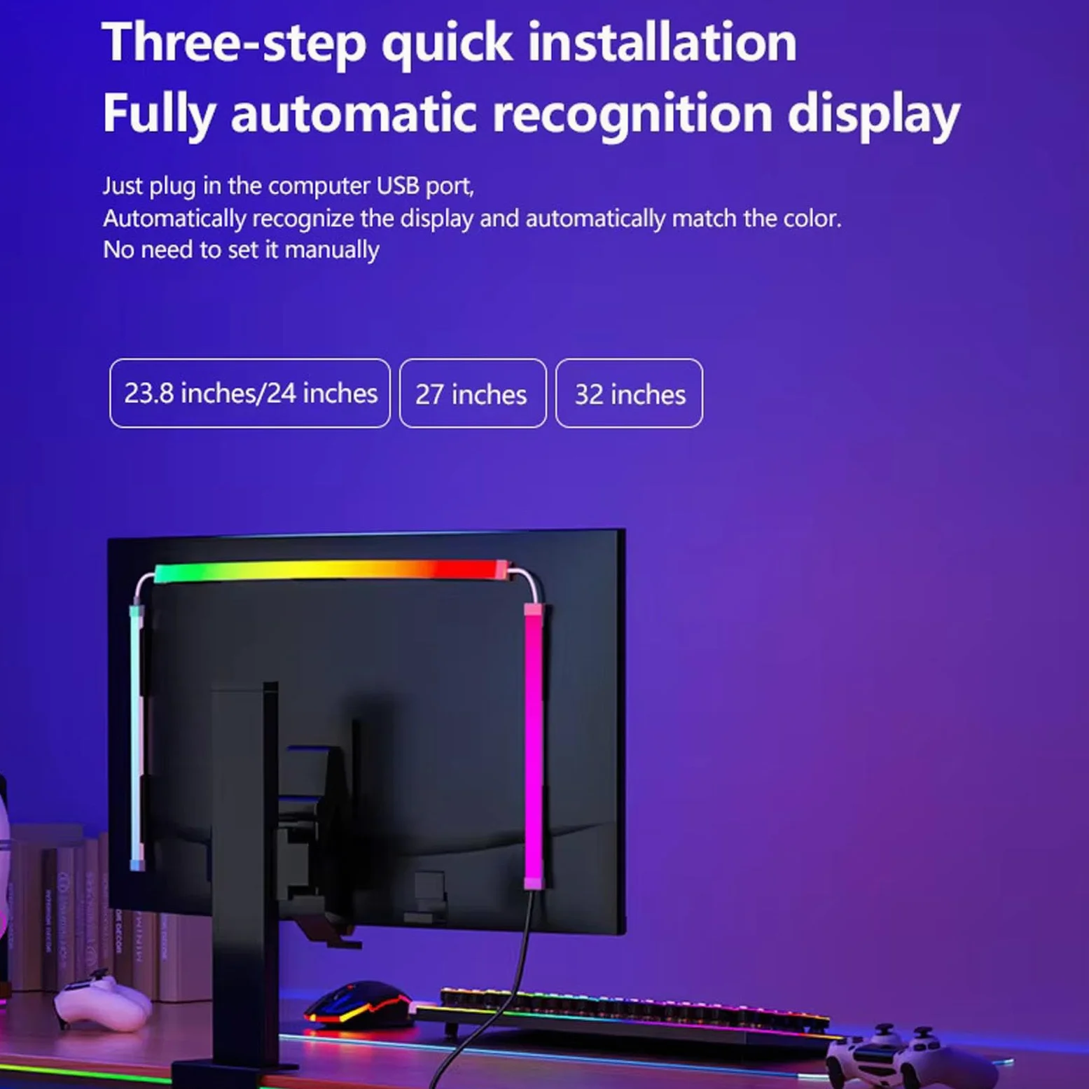 Fockety Retroilluminazione LED TV, Striscia LED Cambia Colore con Sincronizzazione Musicale RGB con 71 Perline, Luci LED Intelligenti per TV,Retroilluminazione TV per Schermi da 34 Pollici