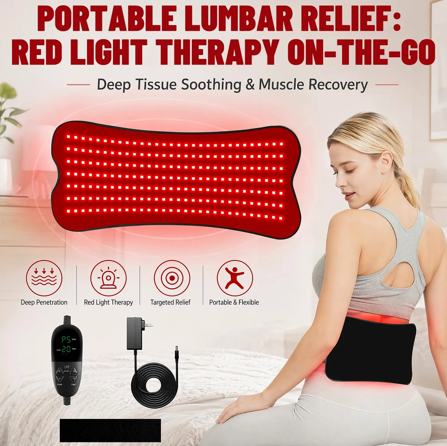 Tappetino a infrarossi con 210 LED, 660 nm e 850 nm Red Light Therapy per il corpo, terapia della luce rossa con 5 livelli di luminosità e 5 impostazioni di tempo per gambe, schiena, vita, scuola, 80