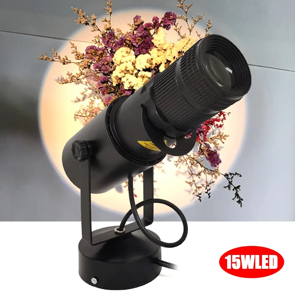 Faretto LED bianco da 15W con diaframma a iride regolabile, faretto rotante, proiettore, luce Par, luce pubblicitaria, luce da palcoscenico, illuminazione pinspot, effetto luminoso per matrimonio