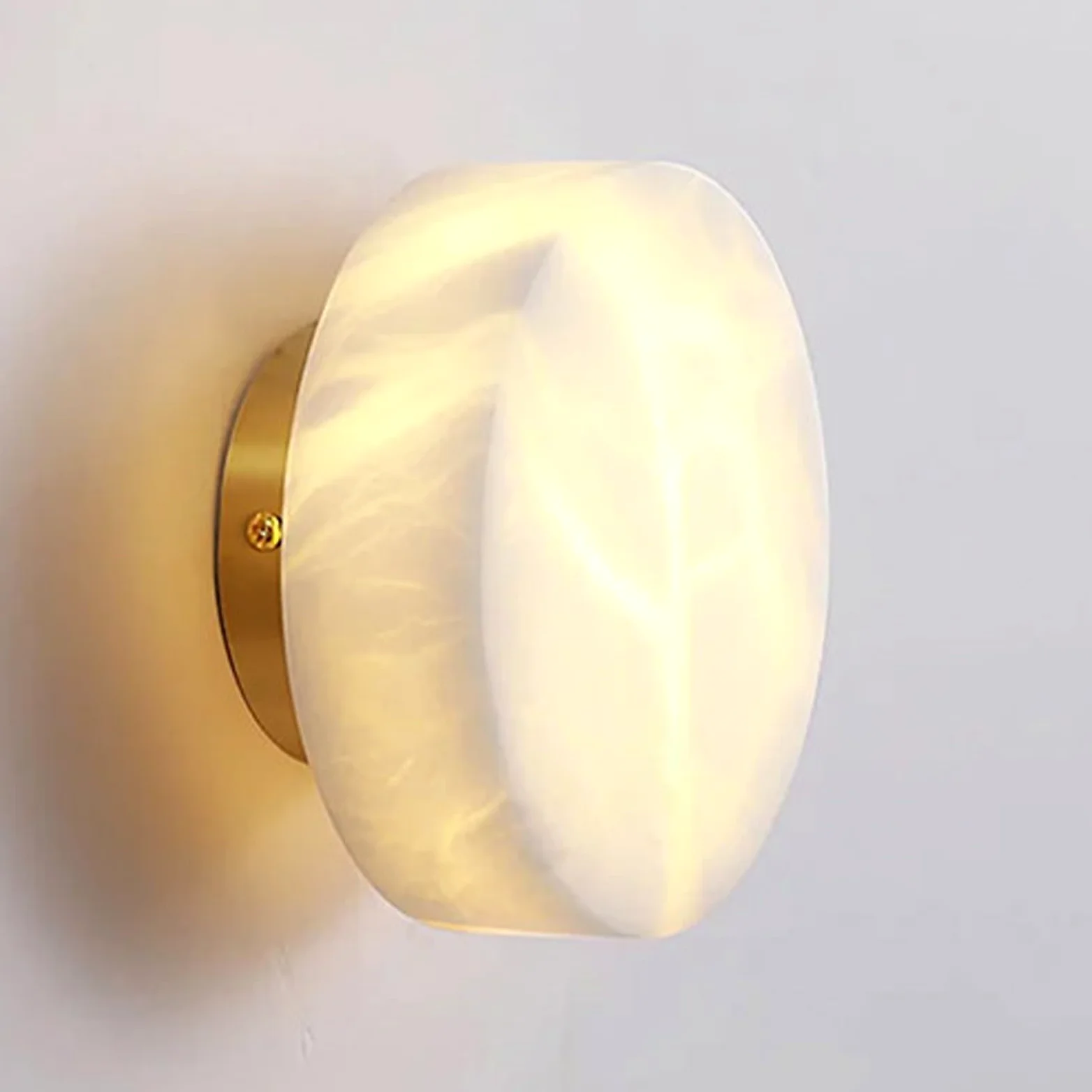 Lampada da parete rotonda in alabastro, mini lampada da parete in marmo, applique da parete in pietra naturale, lampade da parete for illuminazione da comodino, LED - 5 W - 3000K