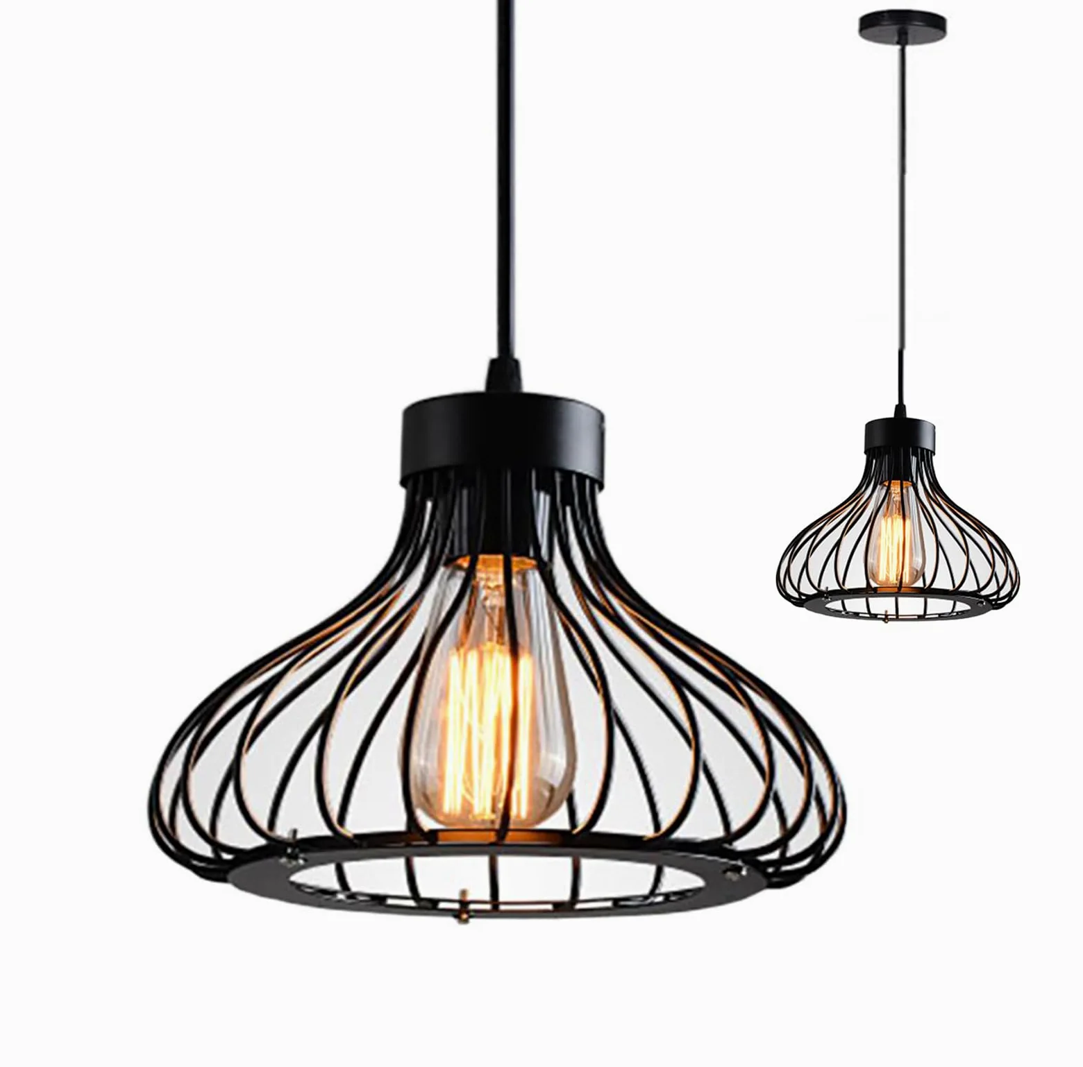 Chrasy E27 Vintage Industriale Sospensione Lampada Gabbia Lampada a Soffitto in Metallo Sospensione Gabbia Metallo Retrò Lampada a Sospensione Soffitto Lampadario in Ferro
