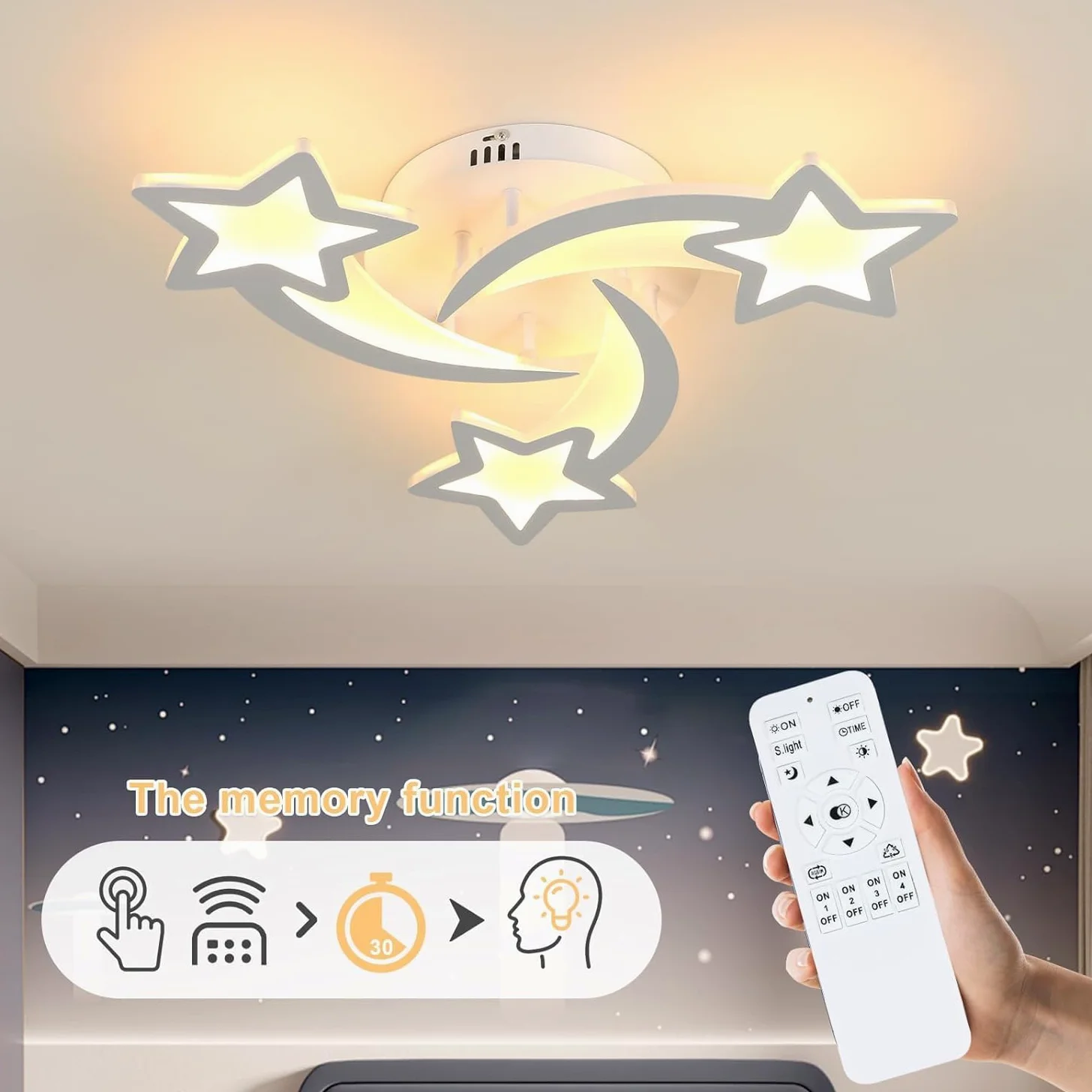 Toolight Plafoniera LED dimmerabile 30 W 3375 LM, lampadario camera da letto per bambini con telecomando 3000 K-6500 K, moderna lampada da soffitto per camera dei bambini, soggiorno, camera da letto,