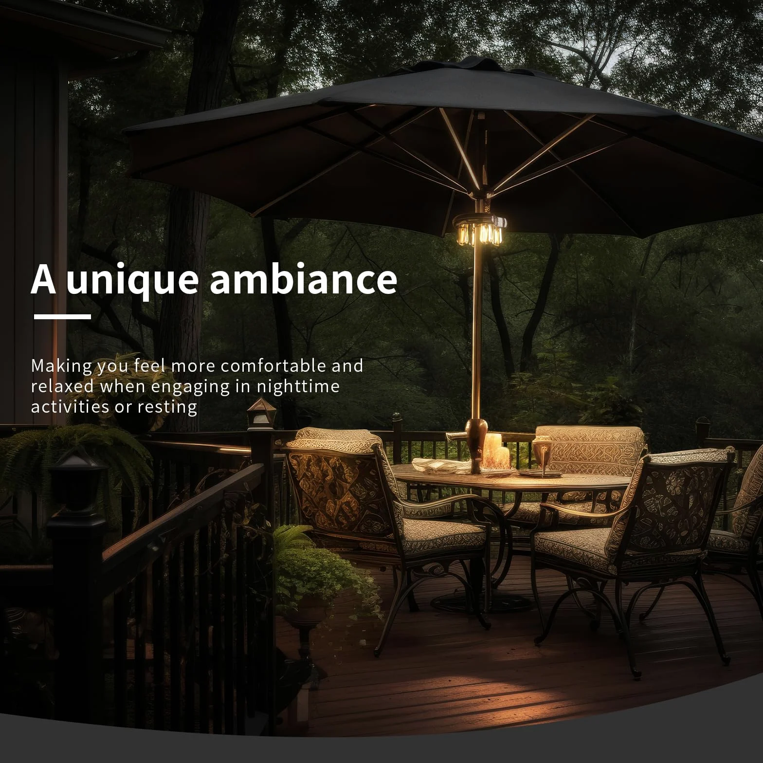Luce per ombrellone da patio con lampadine LED Edison, funzionamento a batteria, senza fili, con 2 modalità di illuminazione per giardino, patio, cortile, campeggio o barbecue, marrone