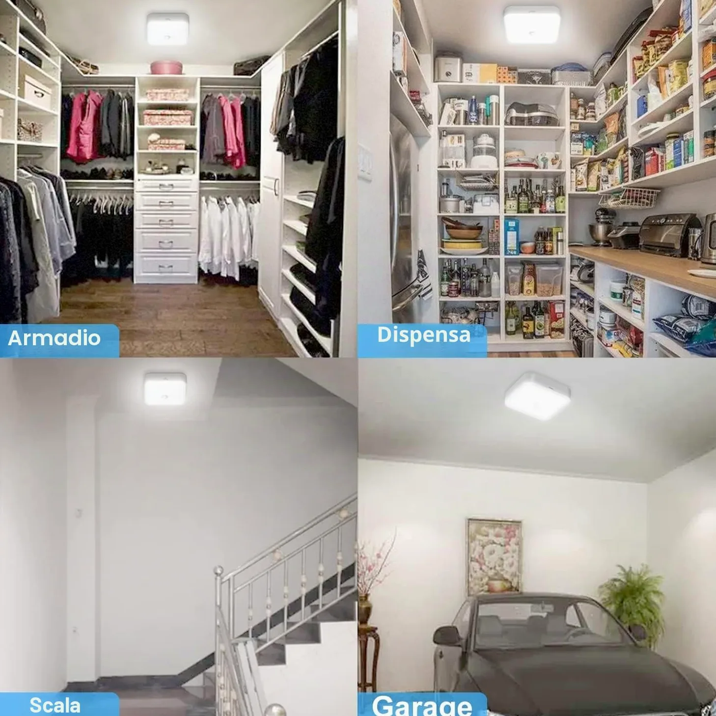 Toowell 2 pezzi Lampada da soffitto con sensore di movimento interno, lampada LED con batteria, ricaricabile, alimentata a batteria, per bagno, cantina, corridoio
